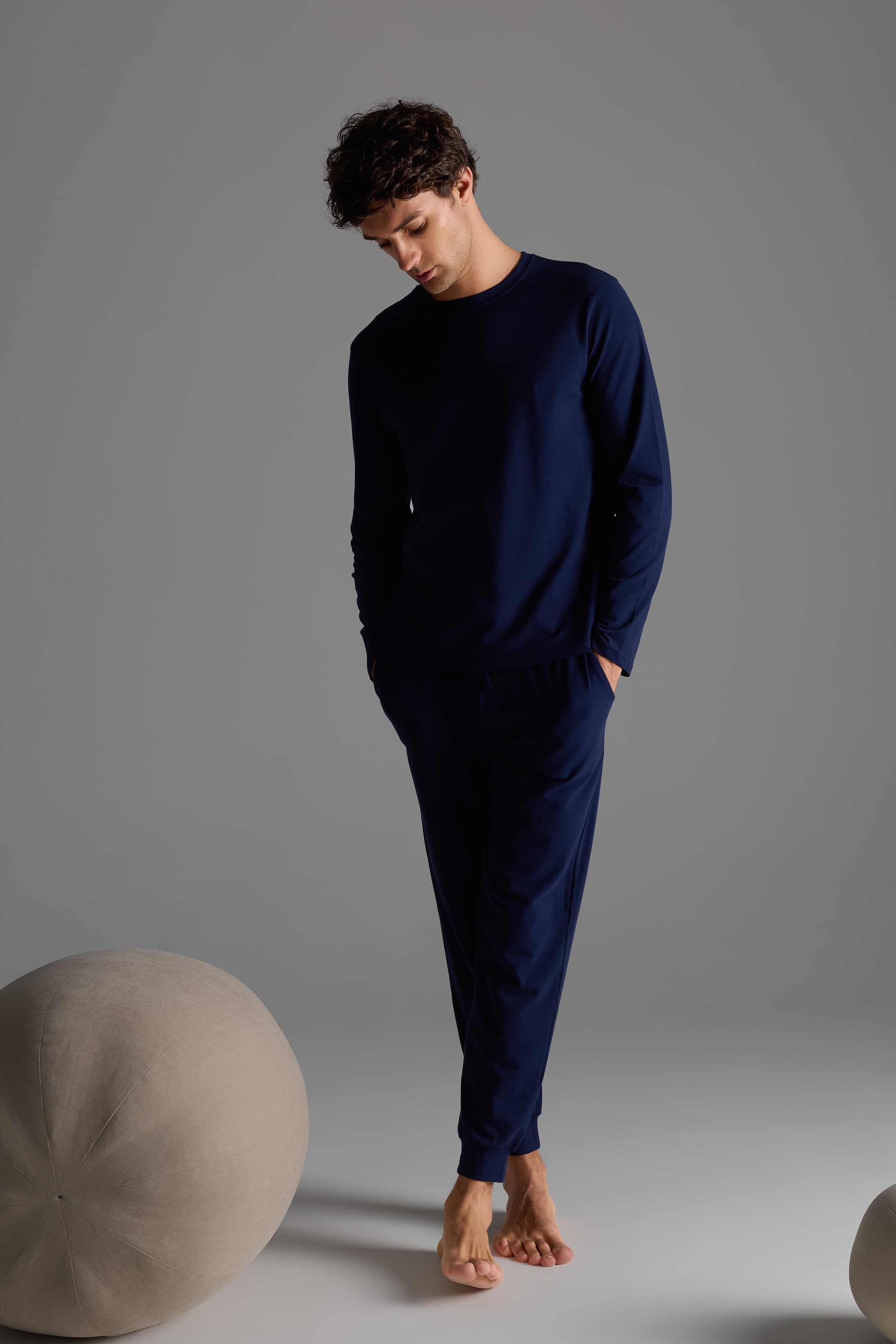 Men's Navy Cotton Pajama Set — view 1