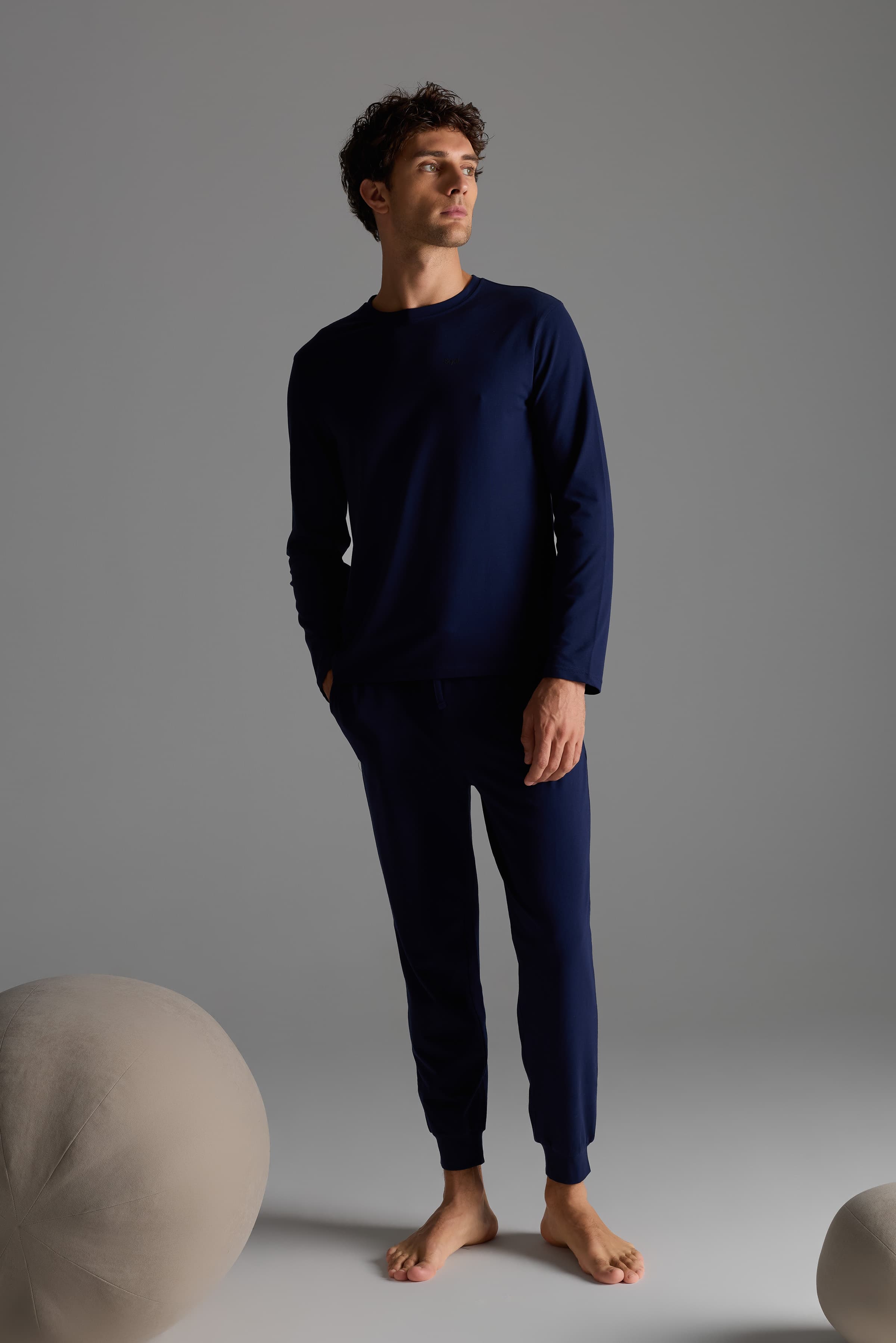 Men's Navy Cotton Pajama Set — view 2