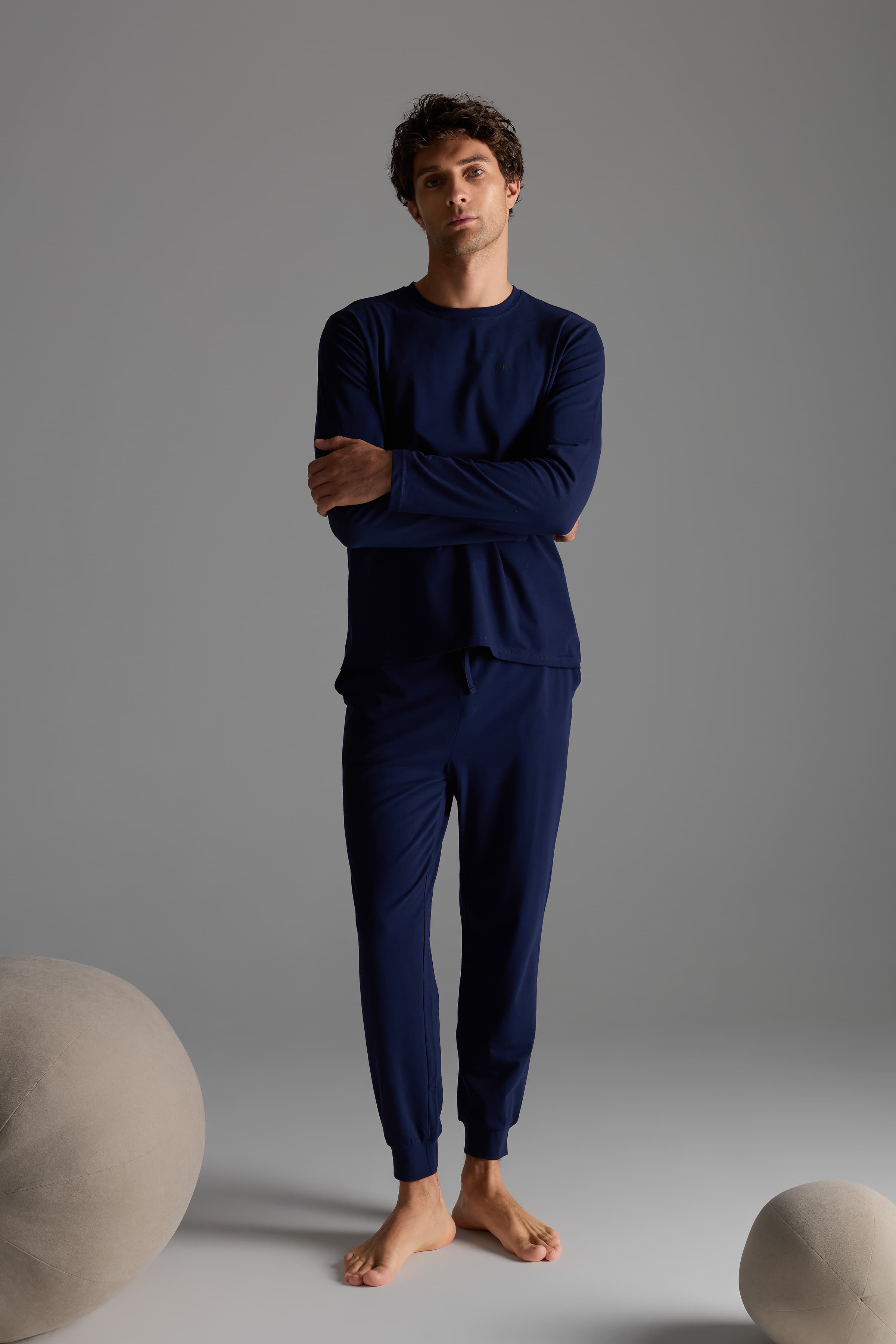 Men's Navy Cotton Pajama Set — view 3