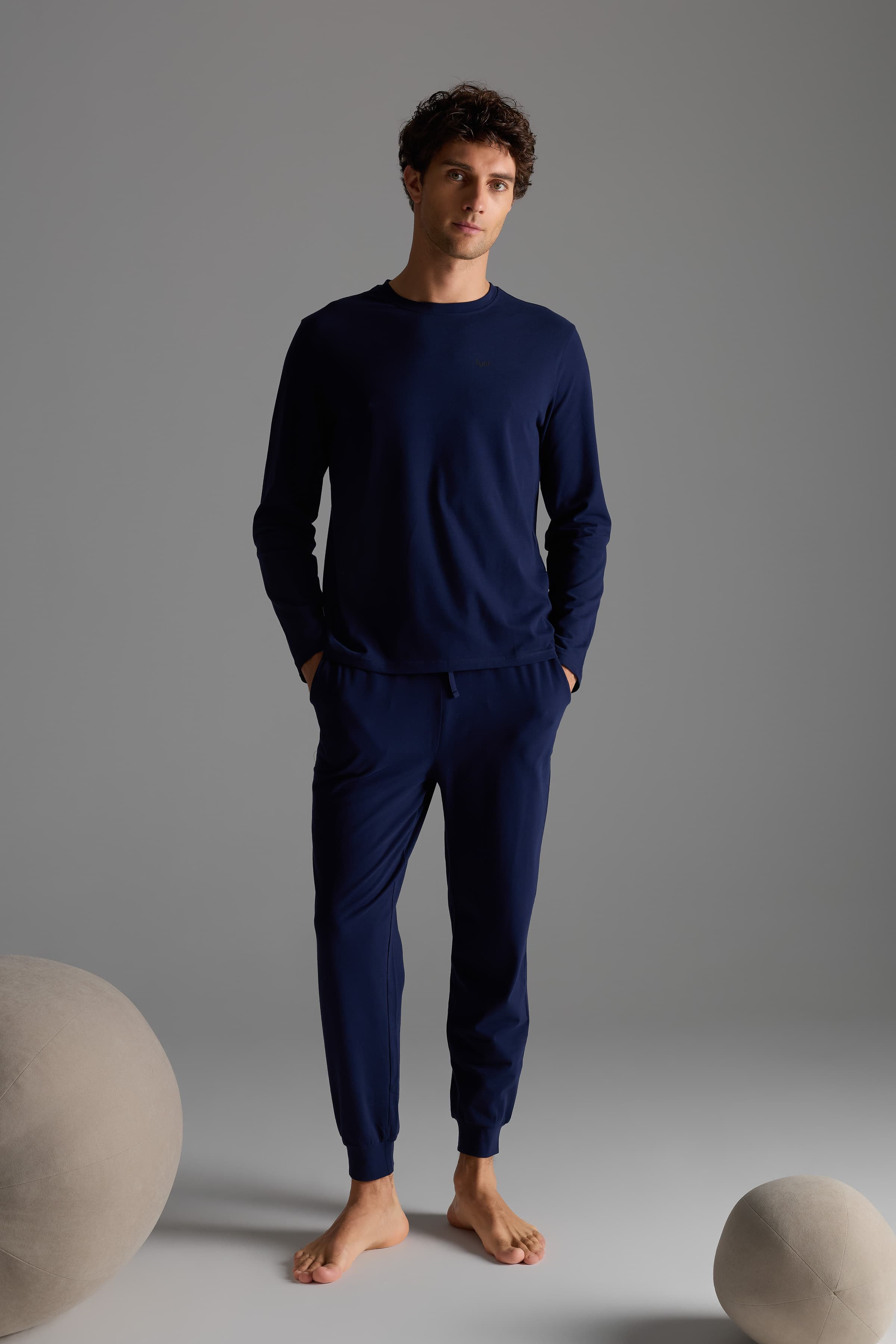 Men's Navy Cotton Pajama Set — view 4