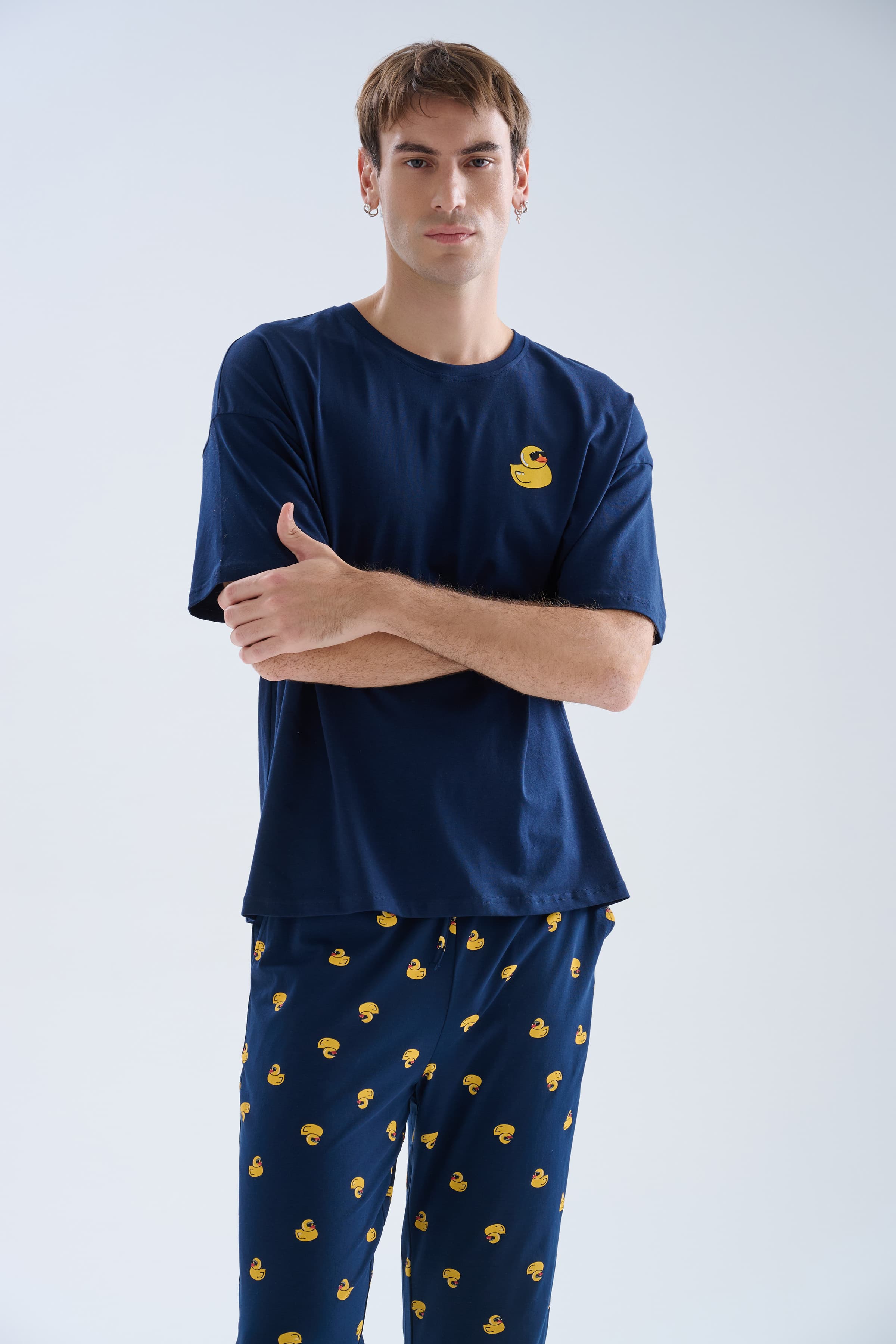 Men's Navy Cotton Pajama Set — view 3