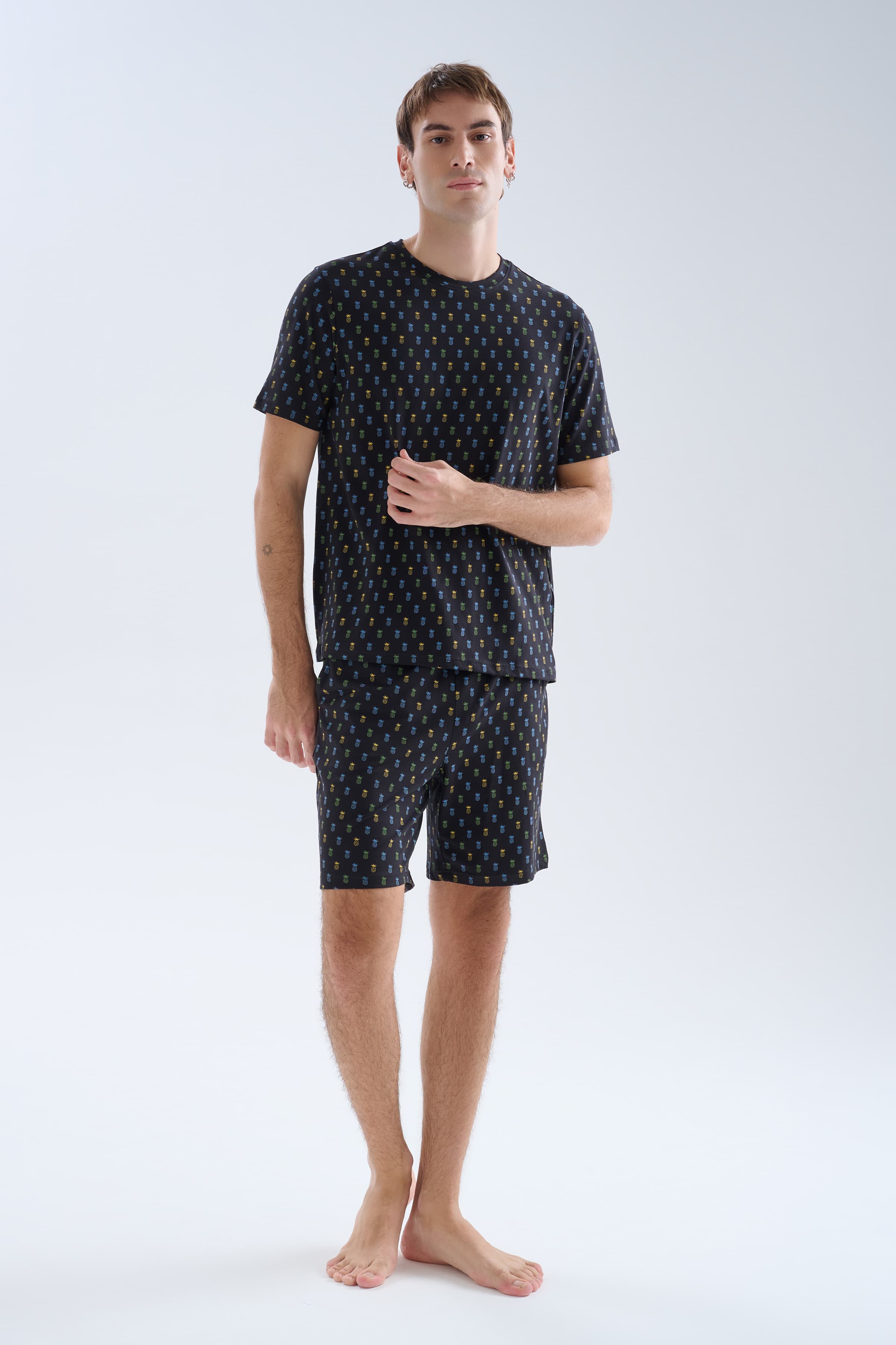 Men's Neutral Printed Cotton Pajama Set — view 2