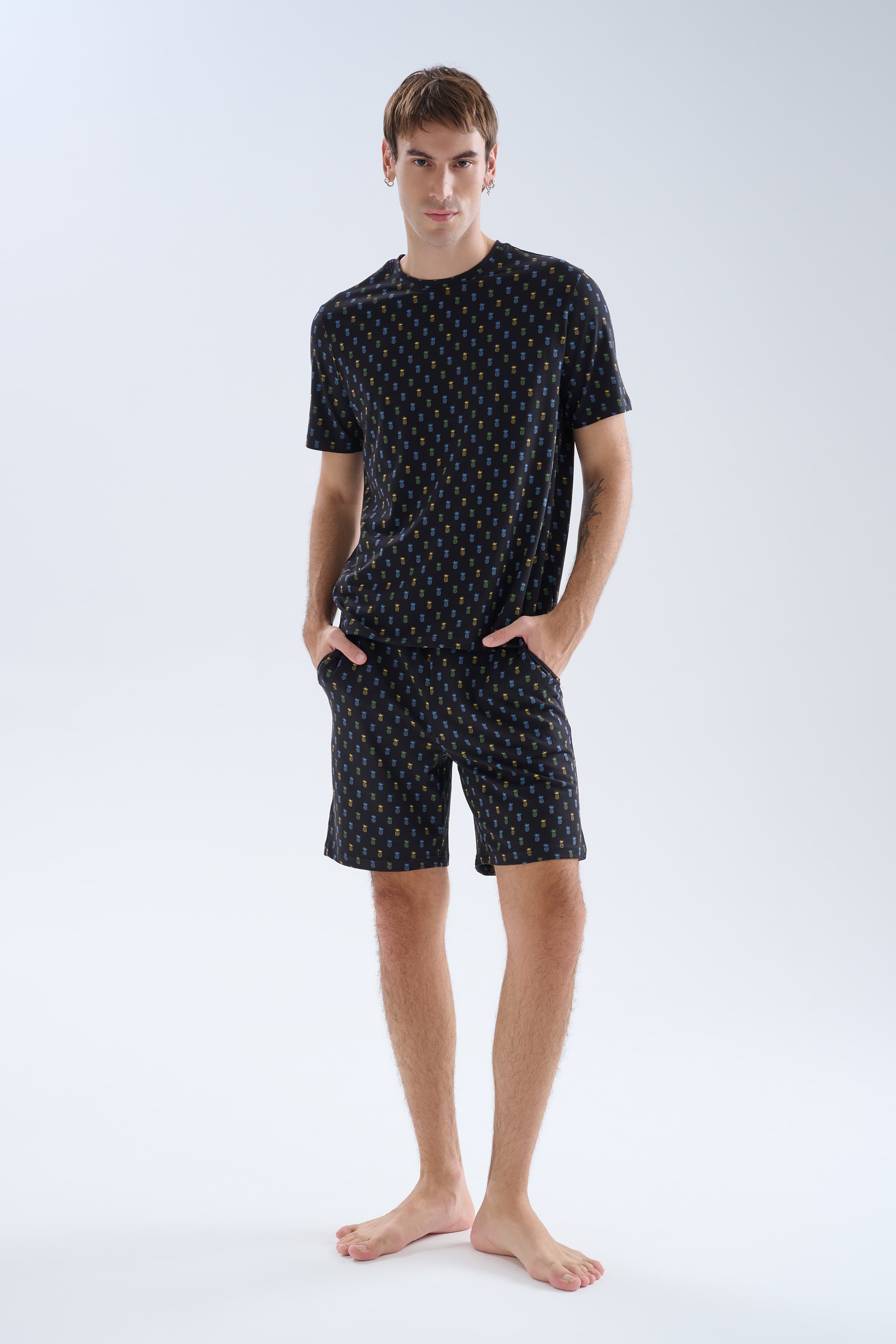 Men's Neutral Printed Cotton Pajama Set — view 3