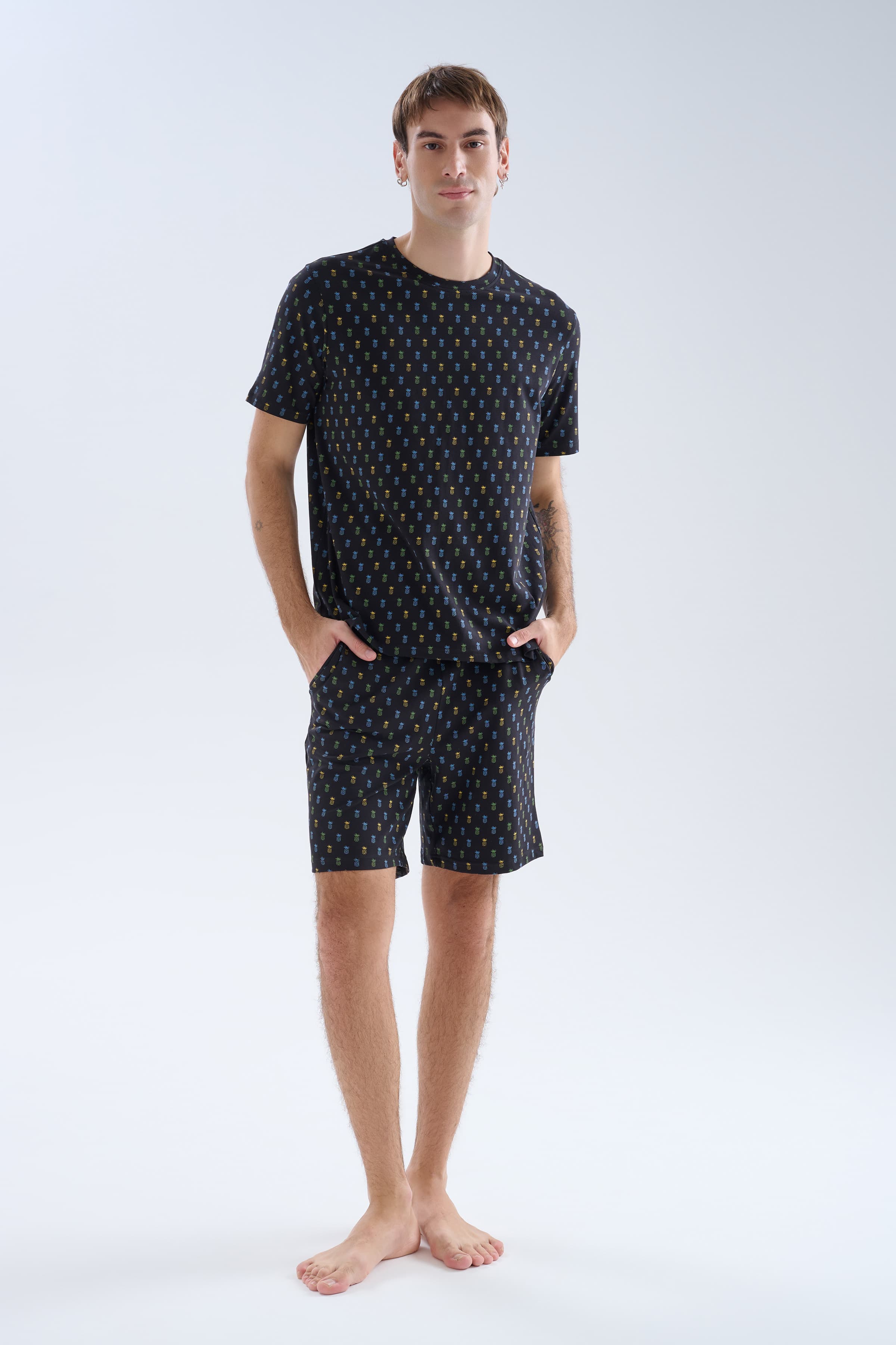 Men's Neutral Printed Cotton Pajama Set — view 4
