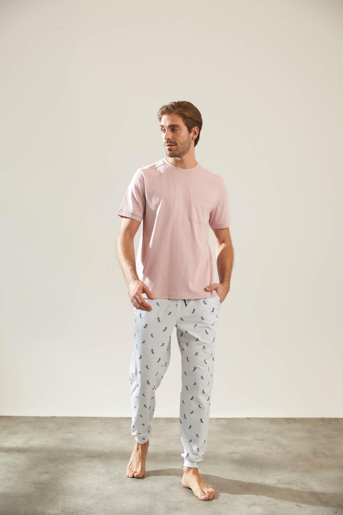 Men's Pink Cotton Pajama Set — view 1