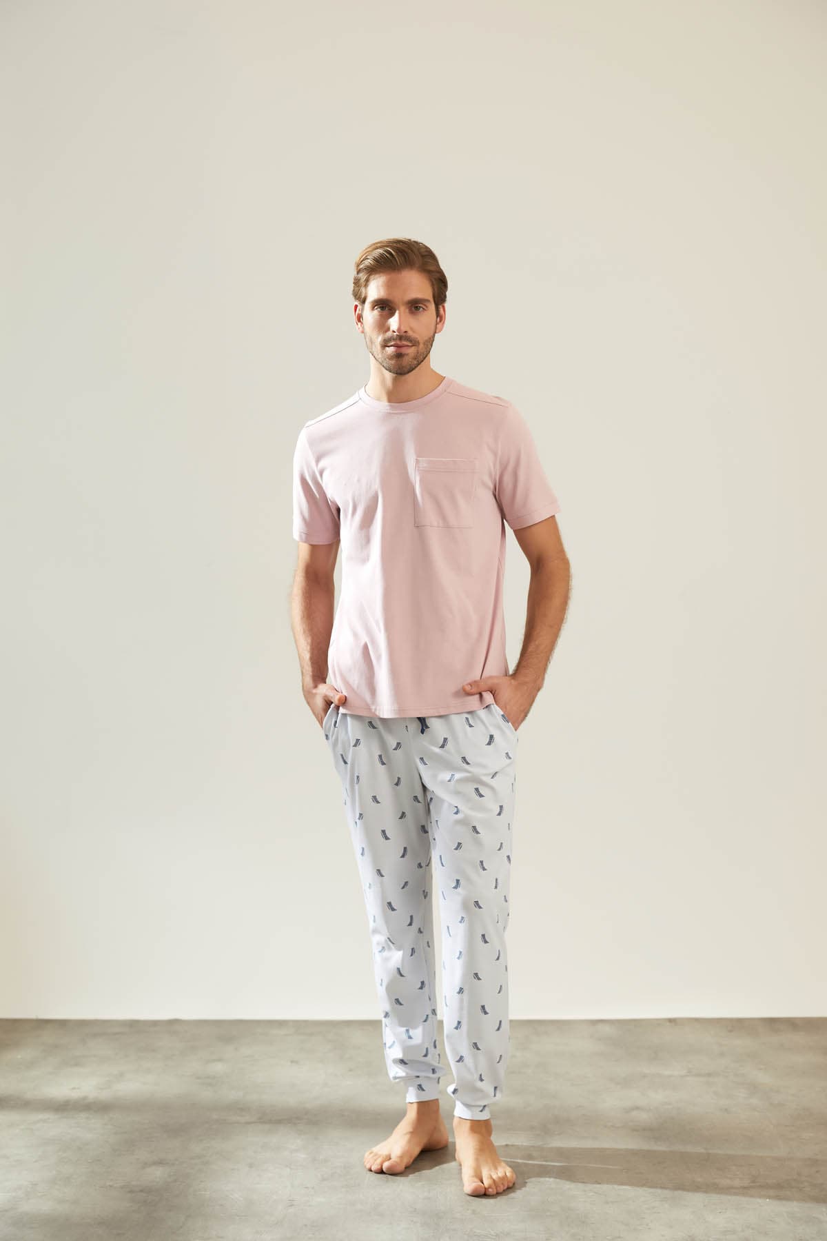 Men's Pink Cotton Pajama Set — view 2