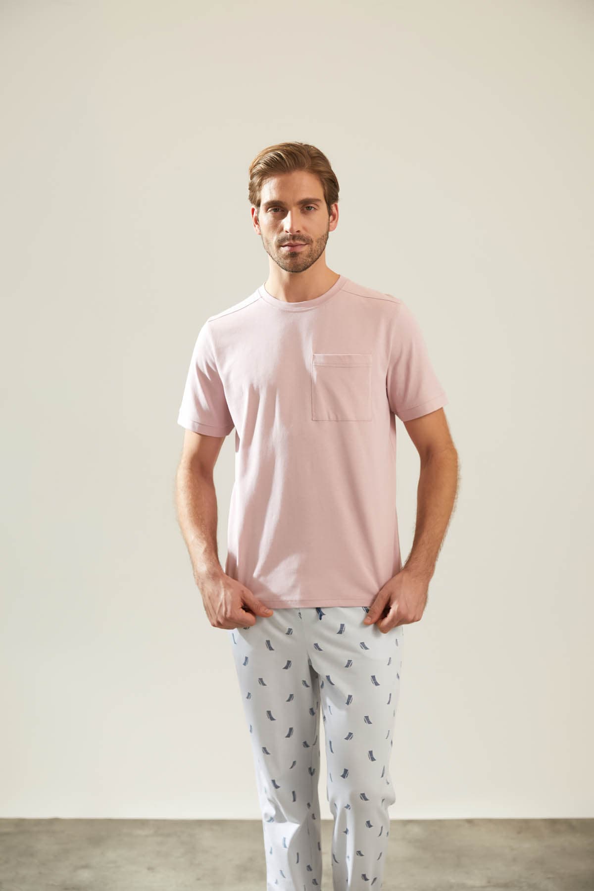 Men's Pink Cotton Pajama Set — view 3