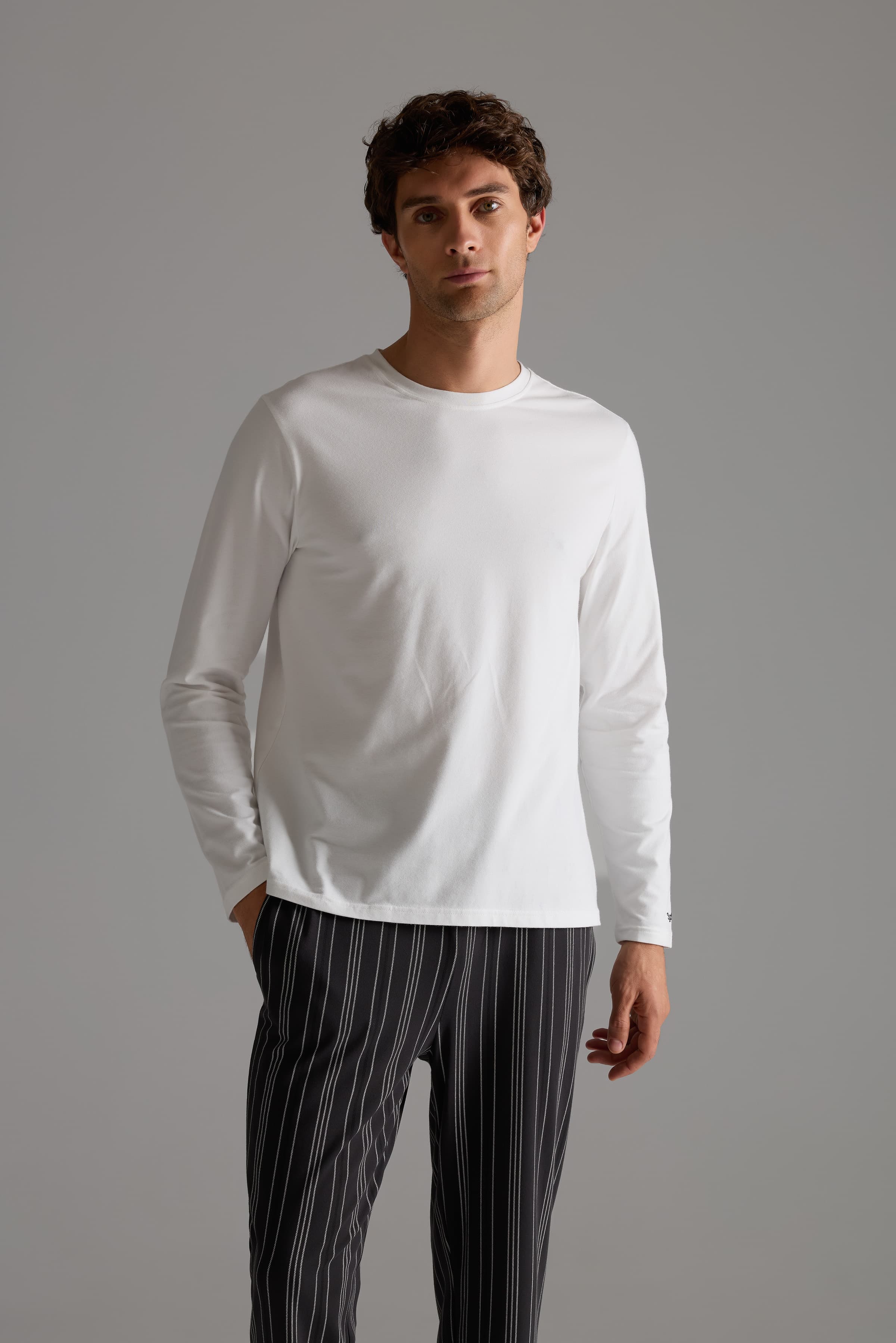 Men's Ecru Cotton Pajama Top — view 3