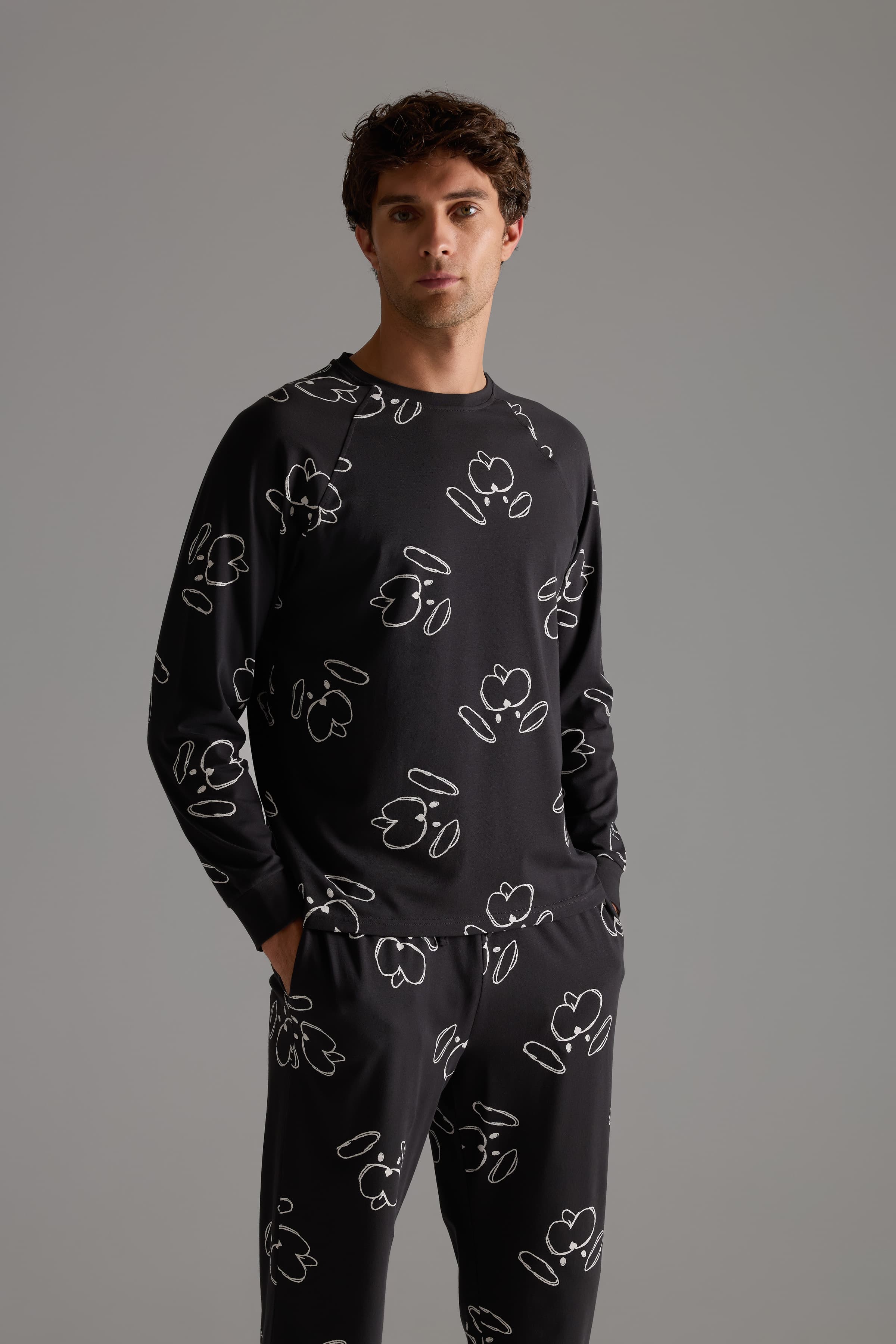 Men's Ecru Printed Cotton Pajama Top — view 2