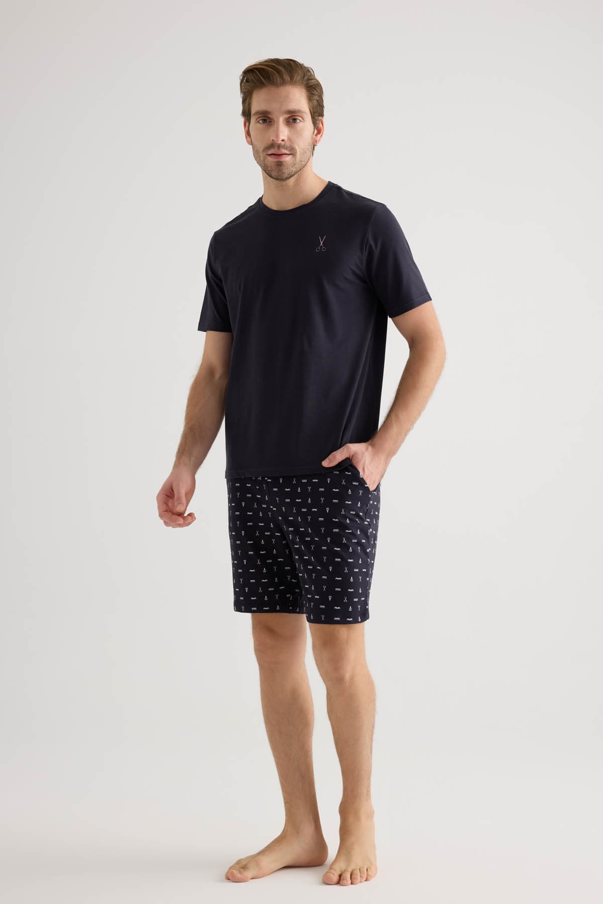 Men's Navy Cotton Pajama Top — view 2