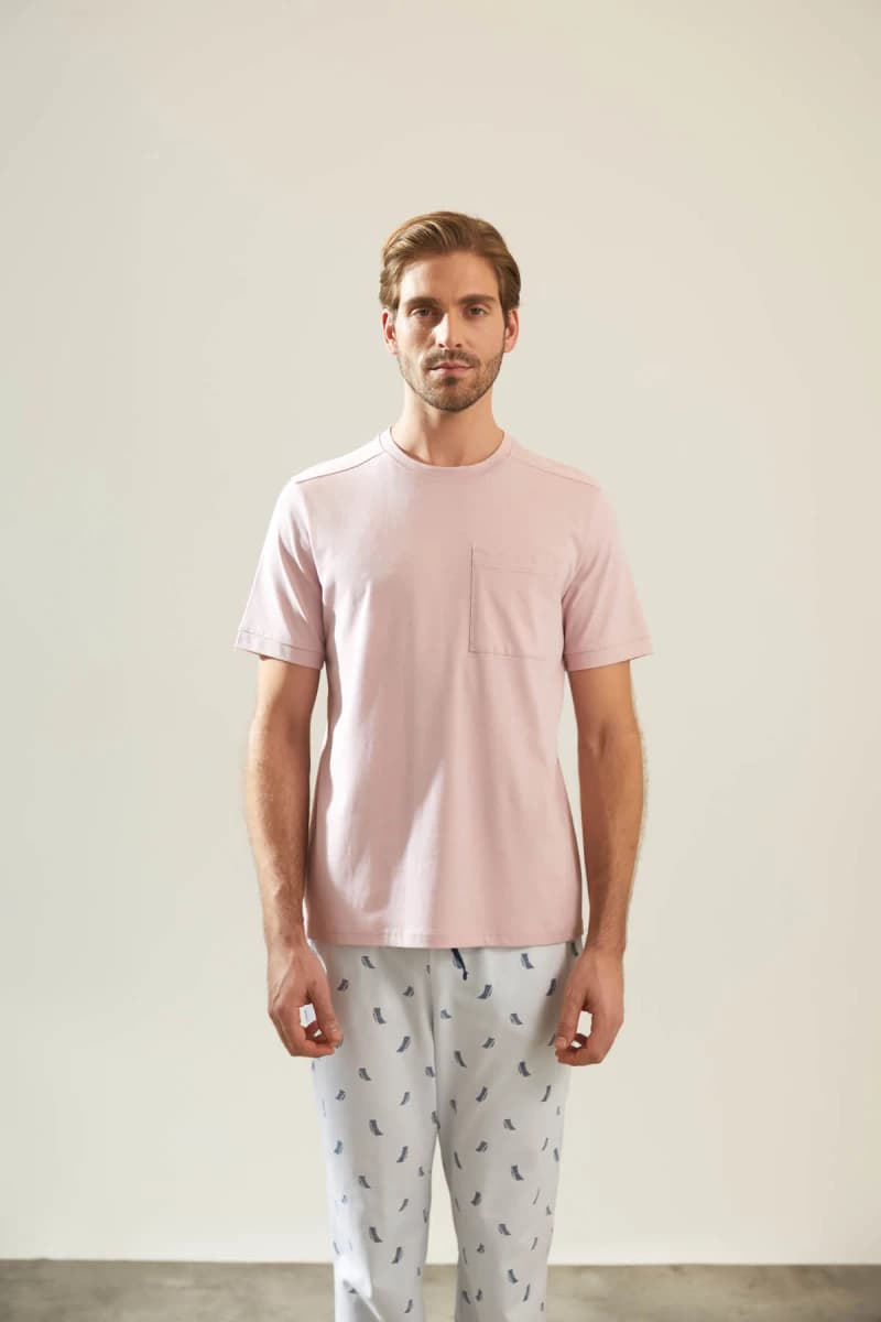 Men's Pink Cotton Pajama Top — view 1
