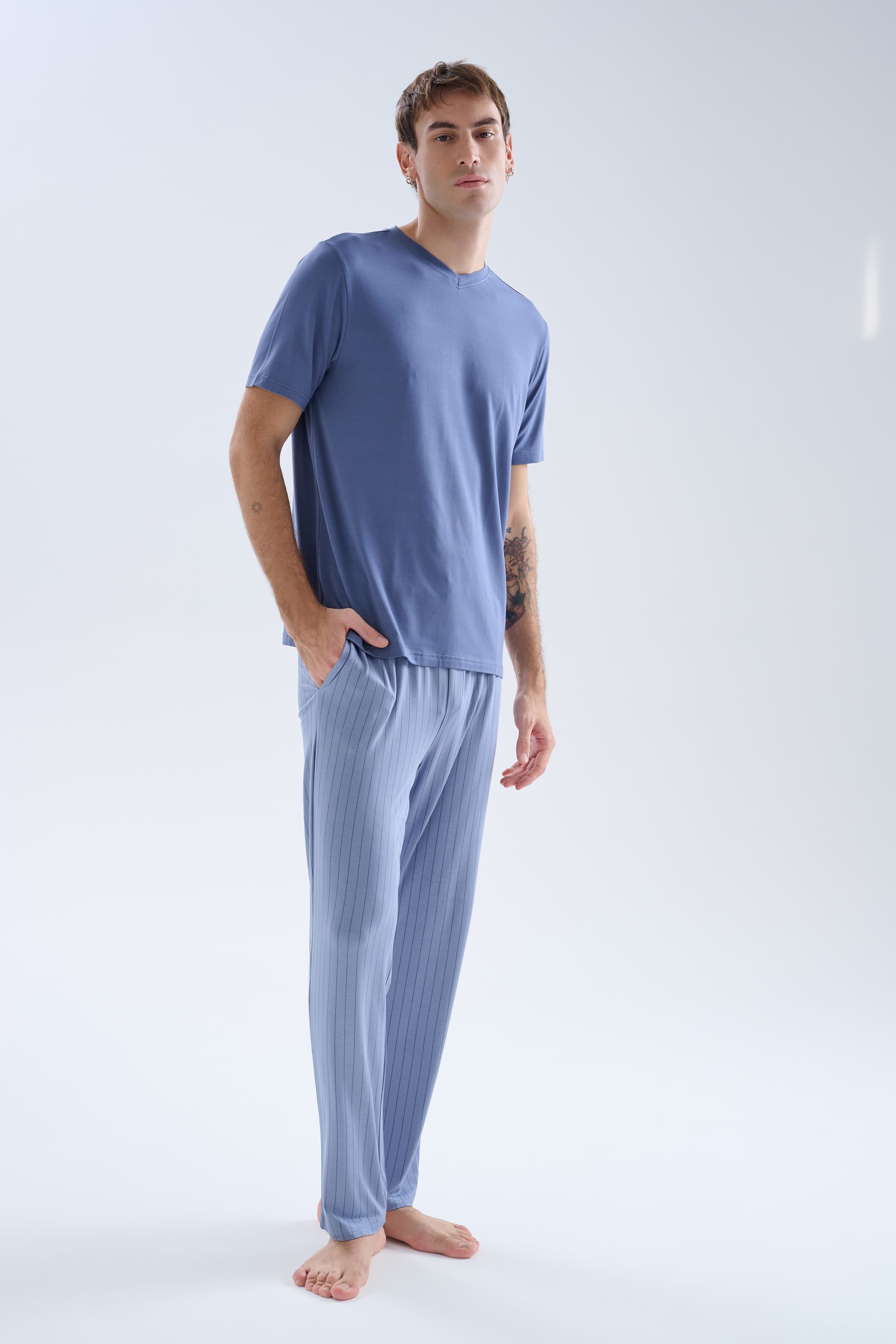 Men's Blue Viscose Pajama Set — view 2