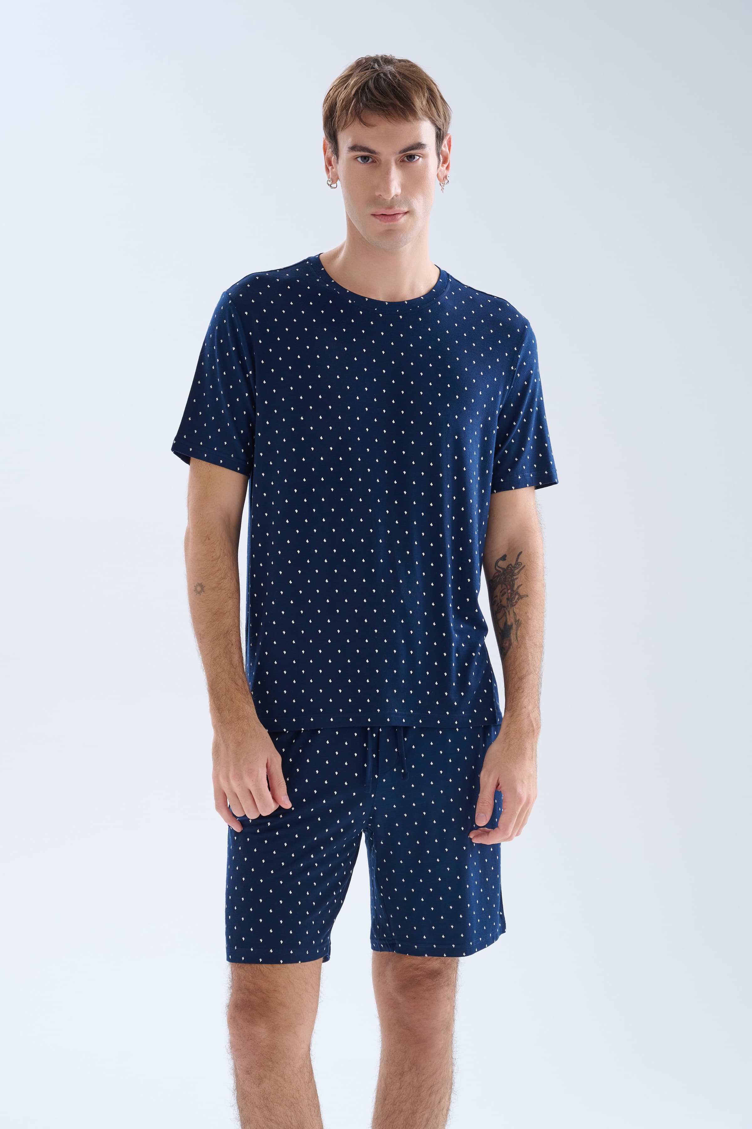 Men's Ecru Printed Cotton Pajama Set — view 2