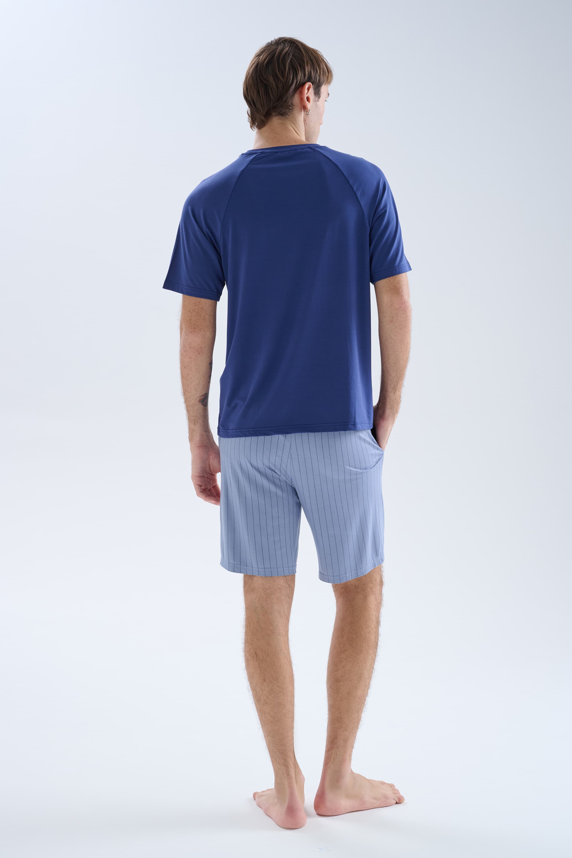 Men's Navy Viscose Pajama Set — view 4