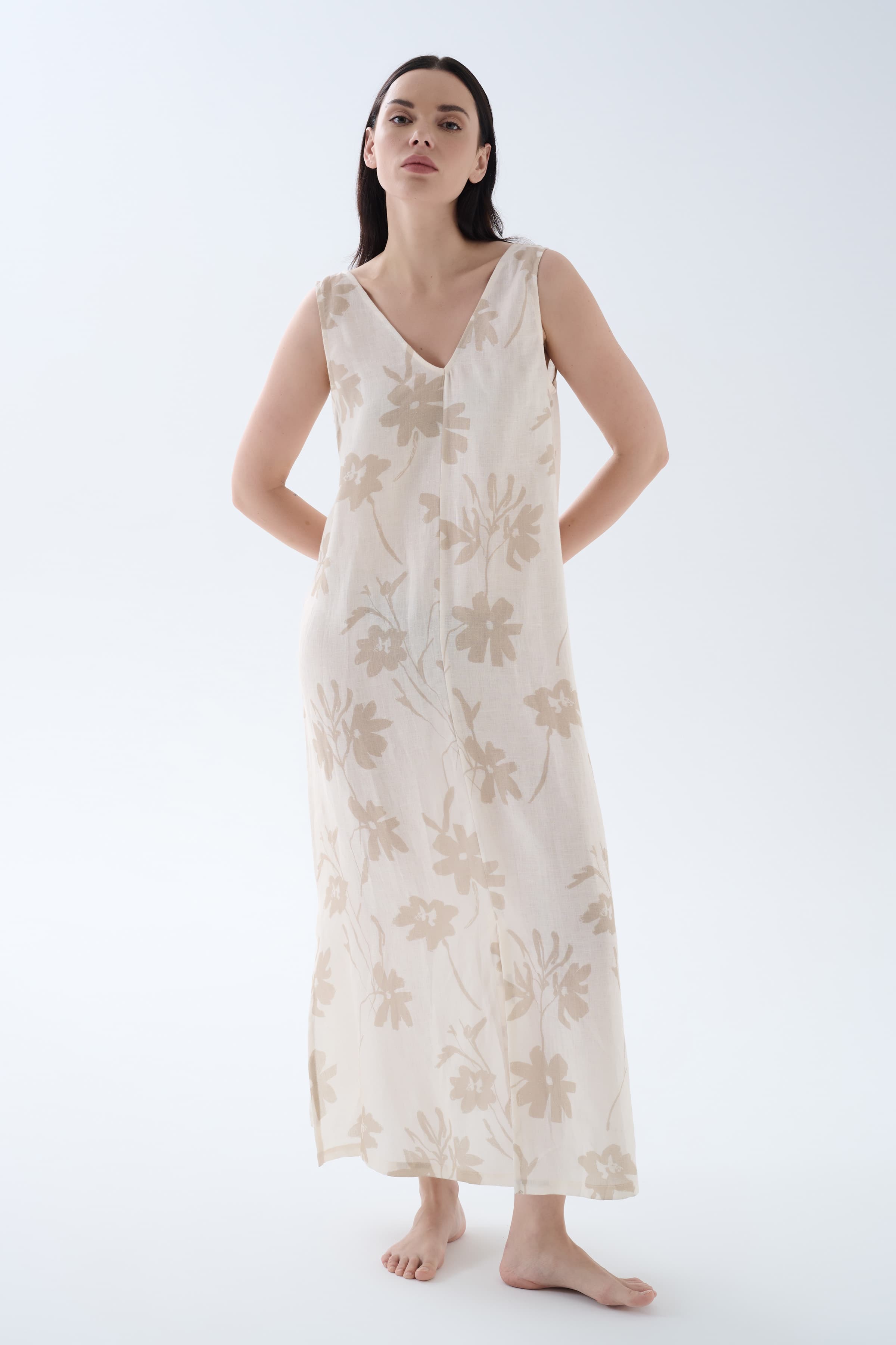 Women's Brown Floral Linen Dress — view 2