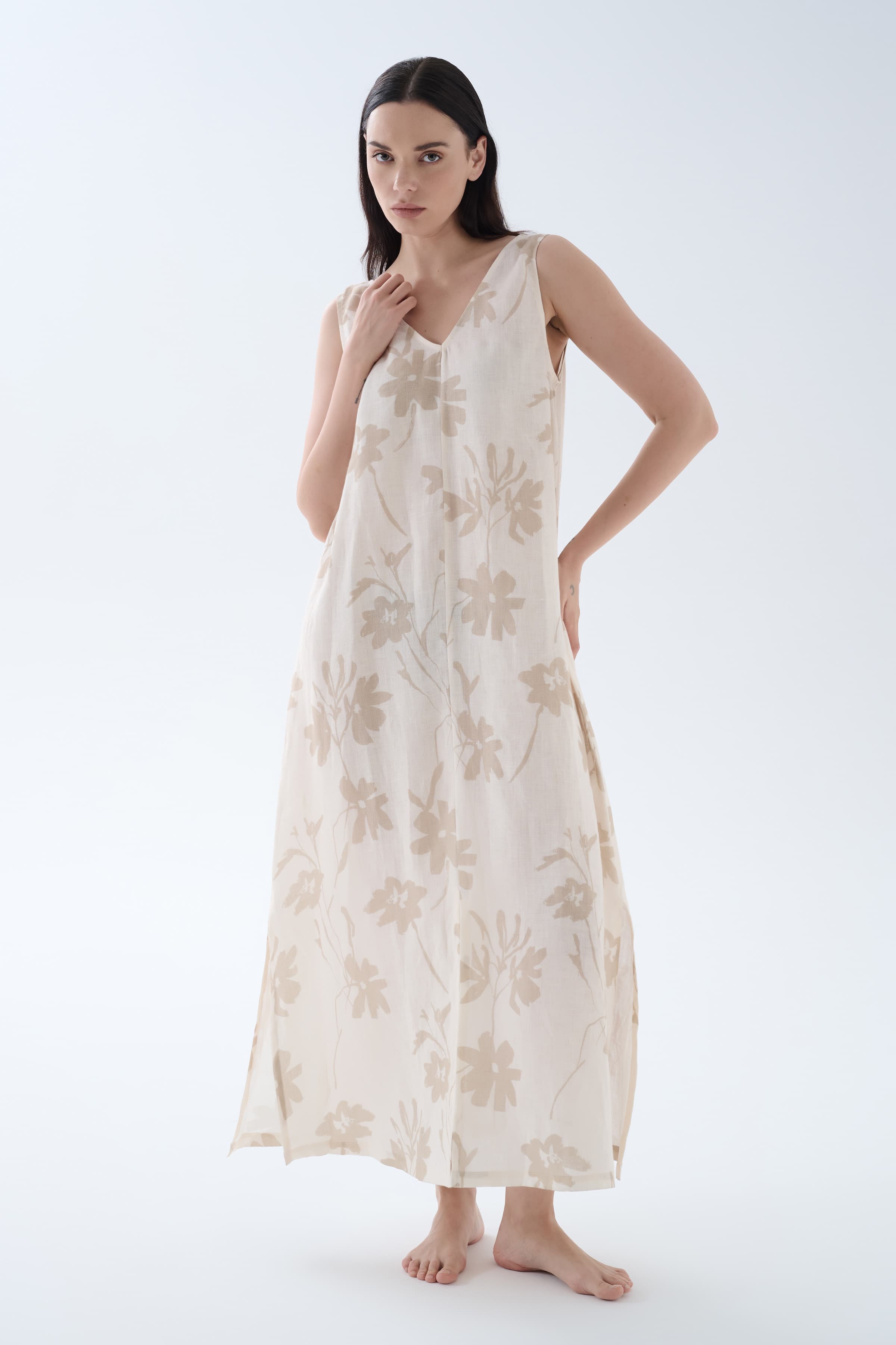 Women's Brown Floral Linen Dress — view 4