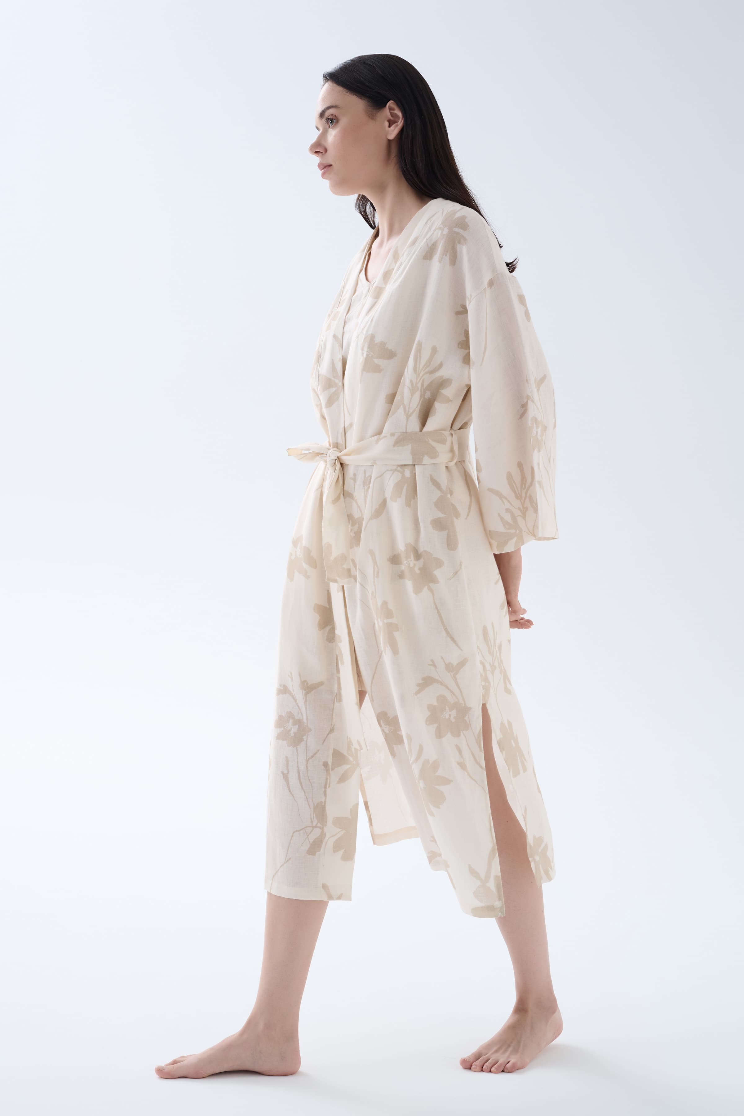 Women's Brown Floral Linen Robe — view 2