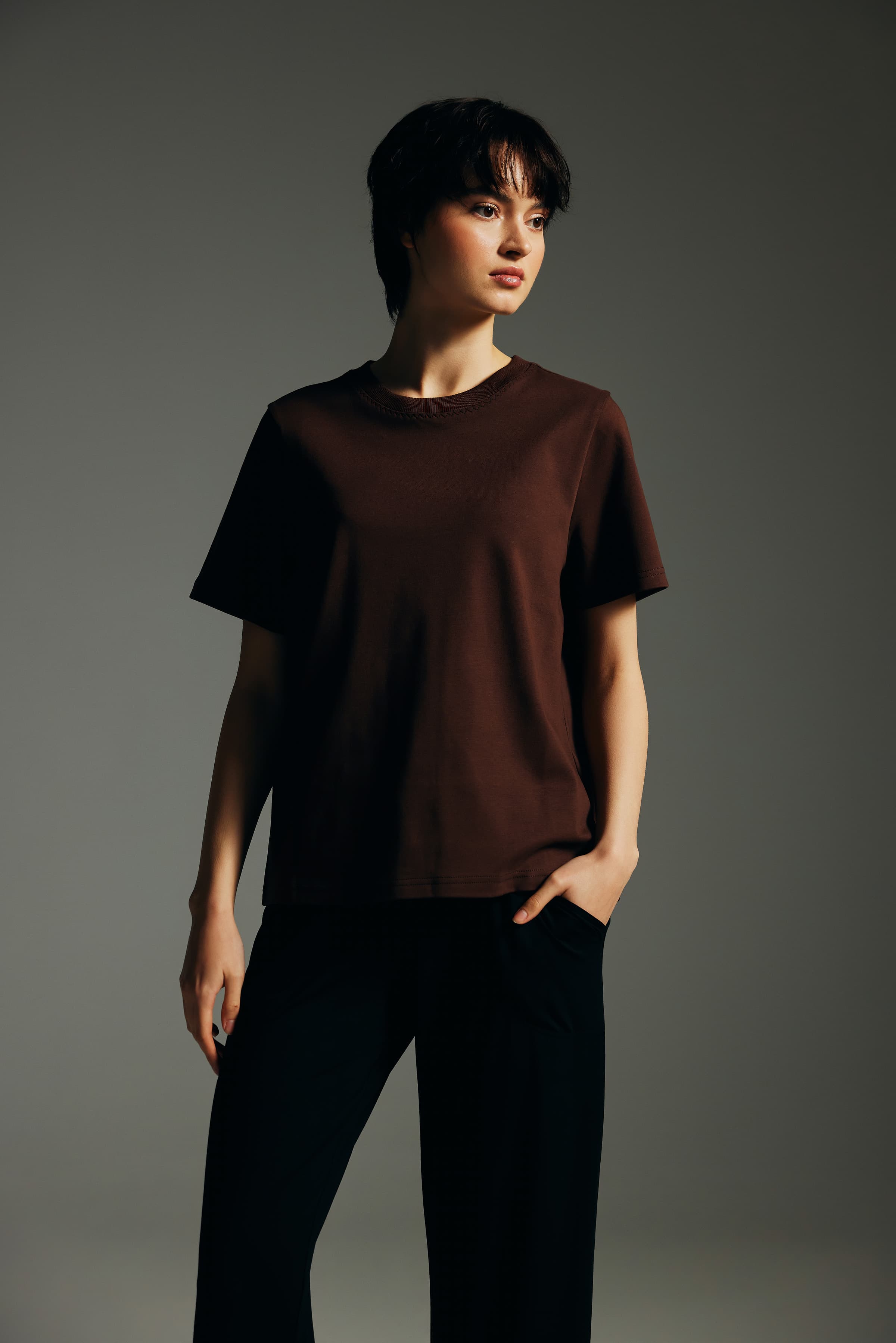 Women's Brown Cotton Tee — view 1