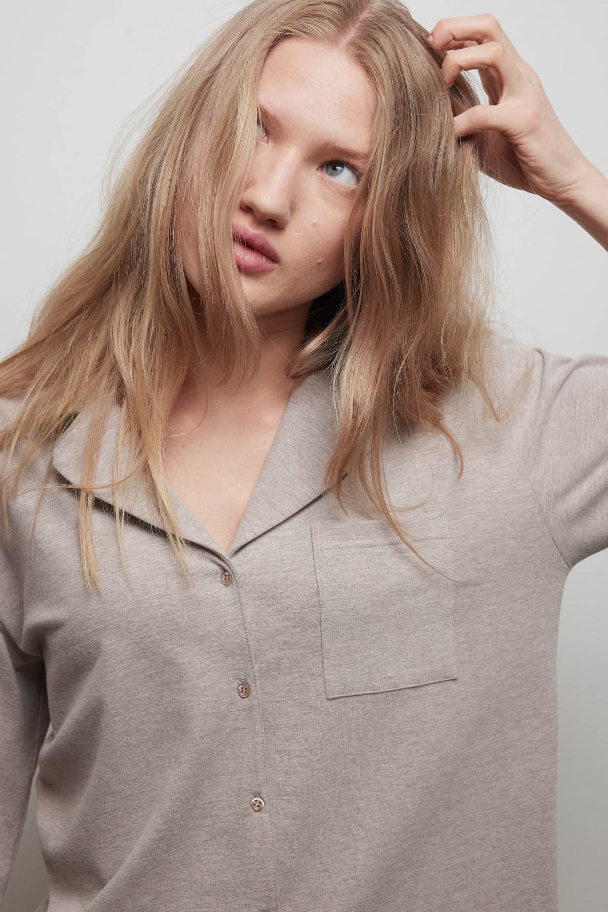 Women's Beige Cotton Pajama Set — view 1