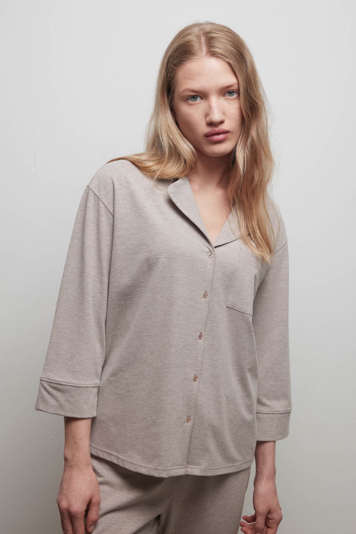 Women's Beige Cotton Pajama Set — view 4