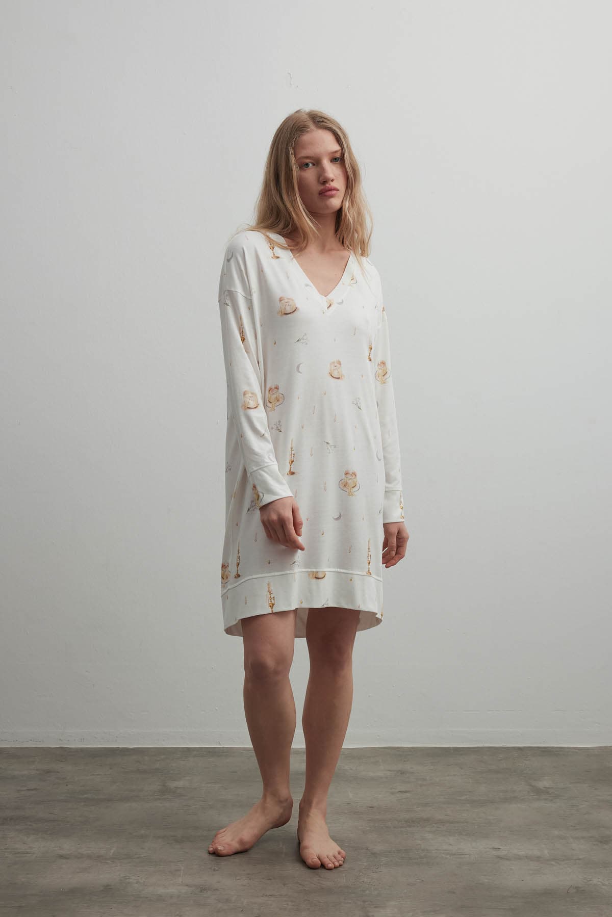 Women's Ecru Printed Modal Nightgown — view 2