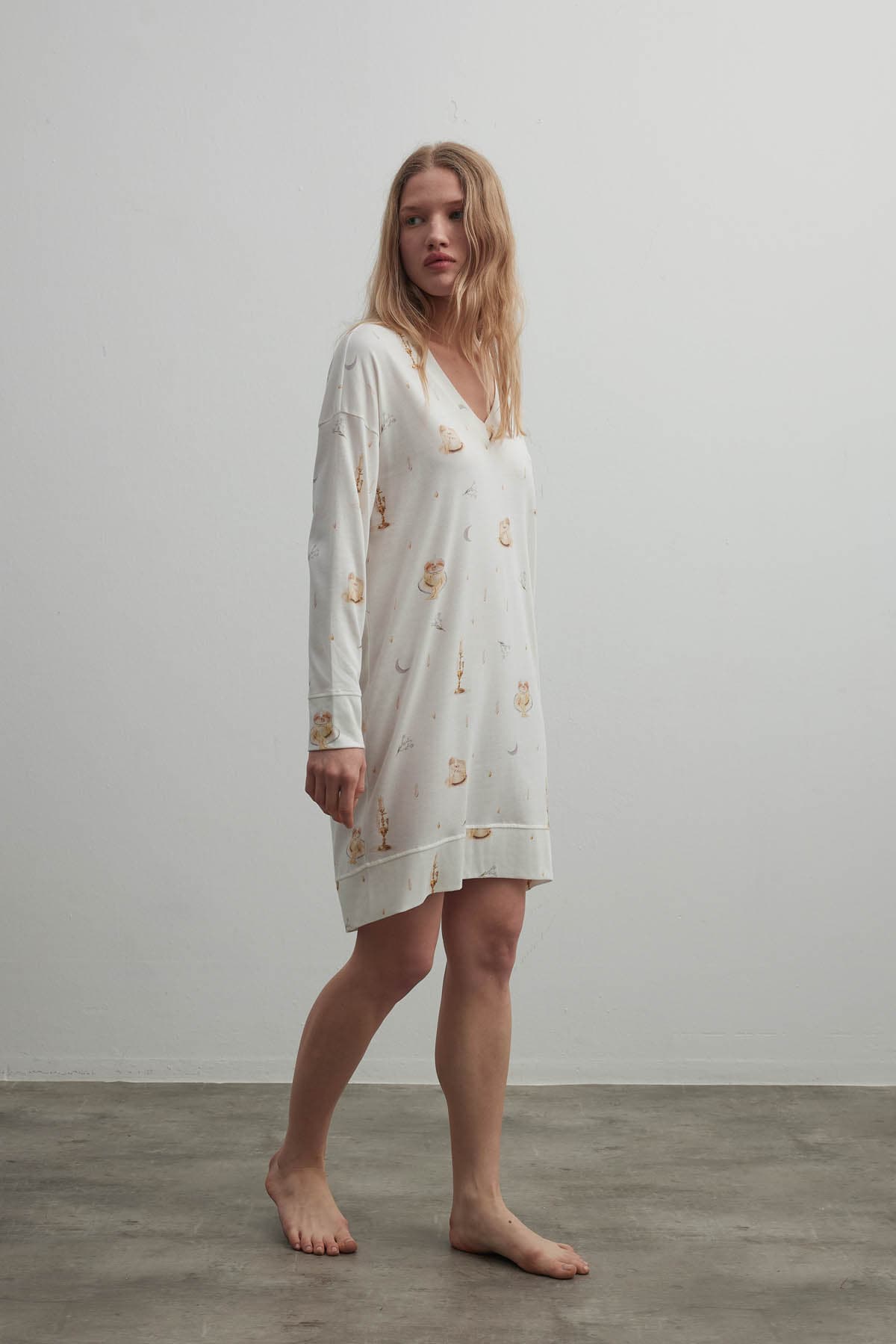 Women's Ecru Printed Modal Nightgown — view 3