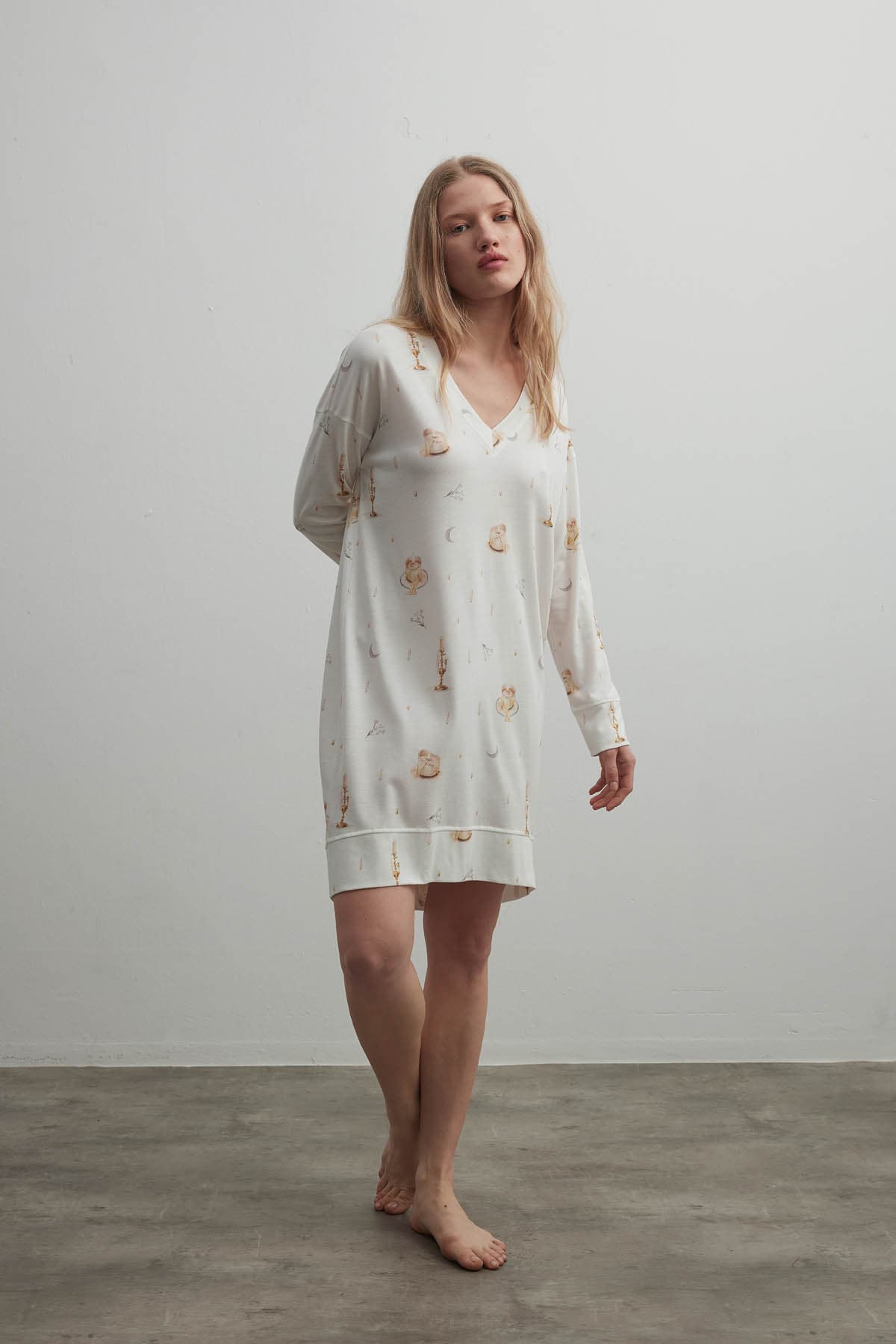Women's Ecru Printed Modal Nightgown — view 4