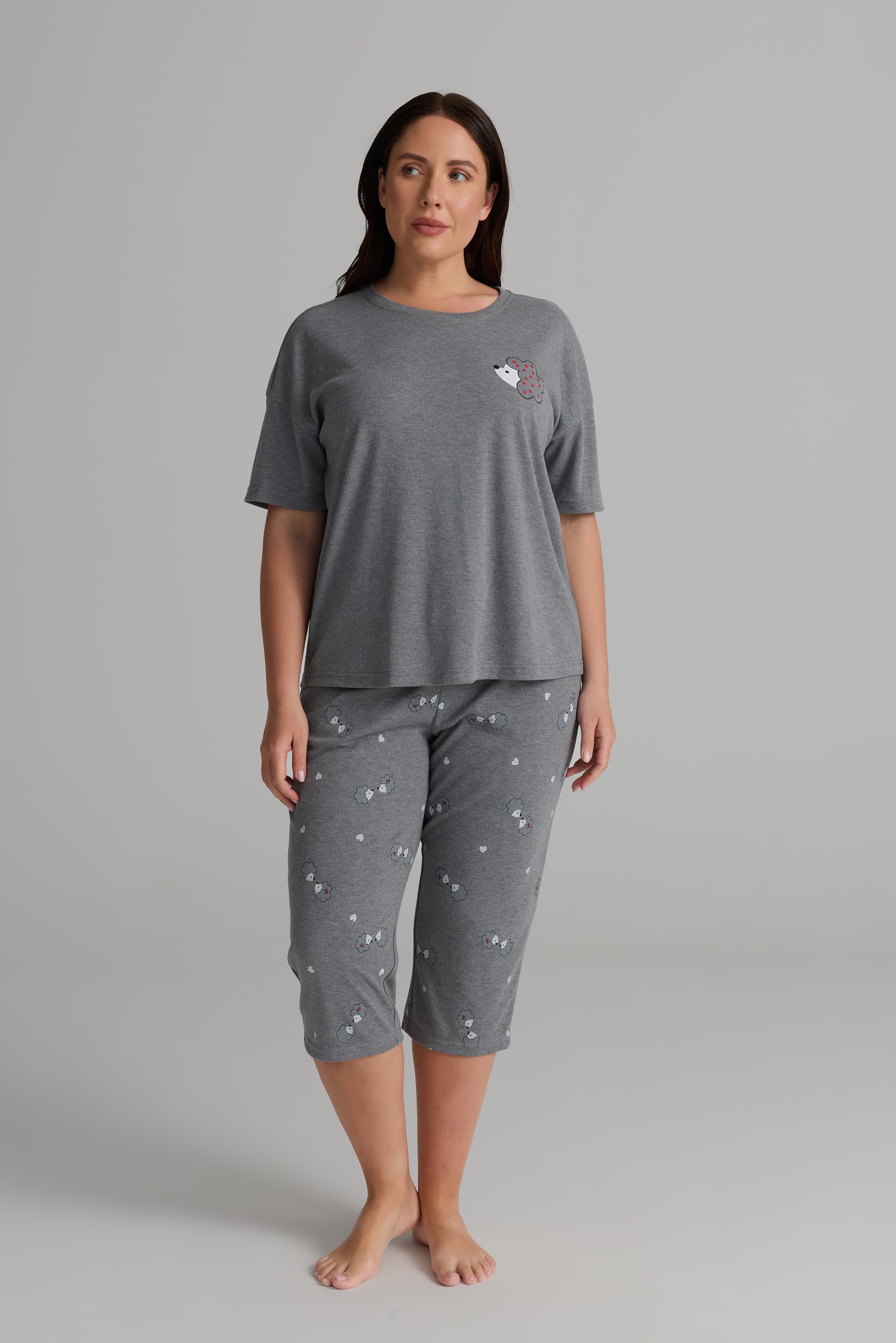 Women's Grey Cotton Pajama Set — view 1