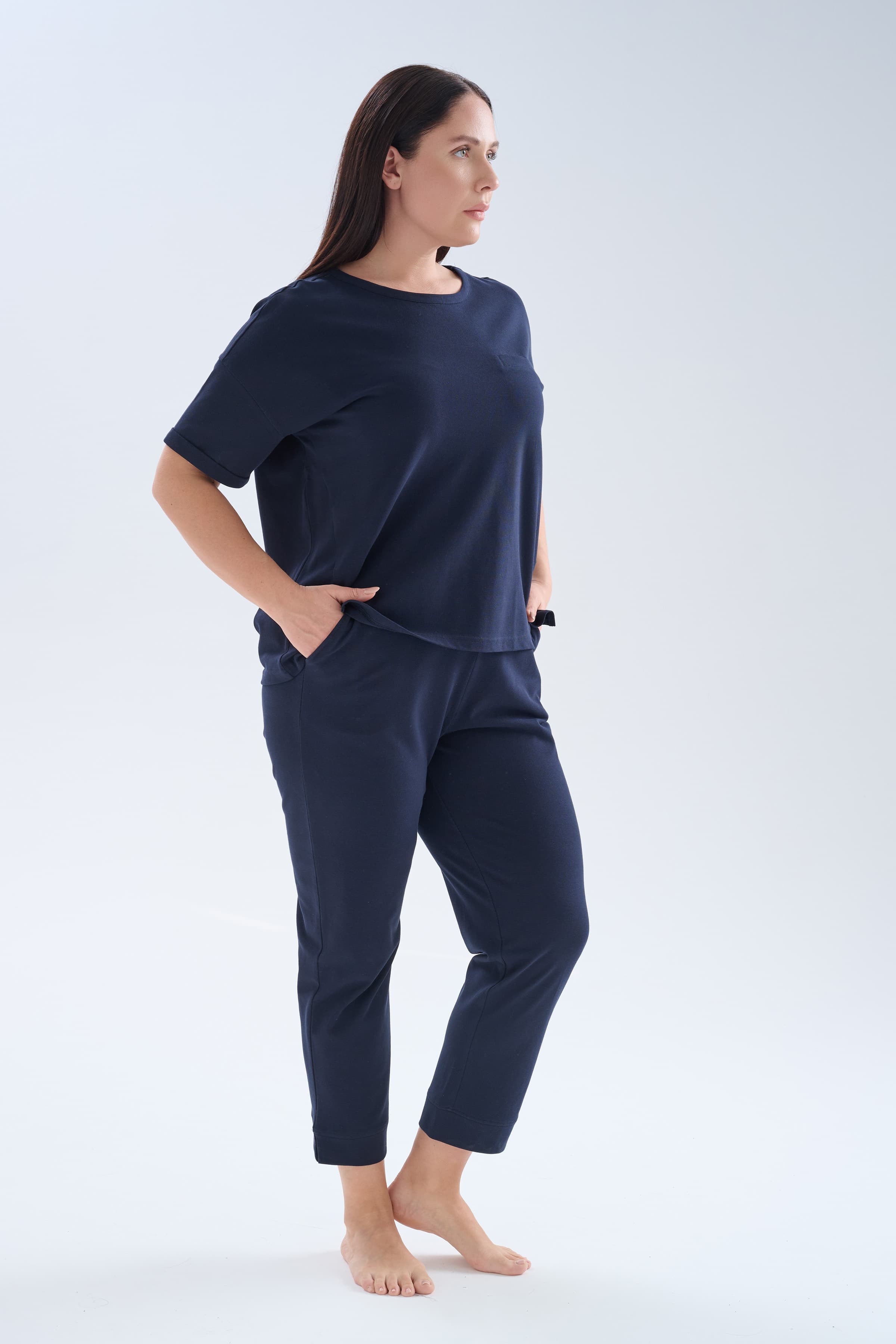 Women's Navy Cotton Lounge Set — view 2