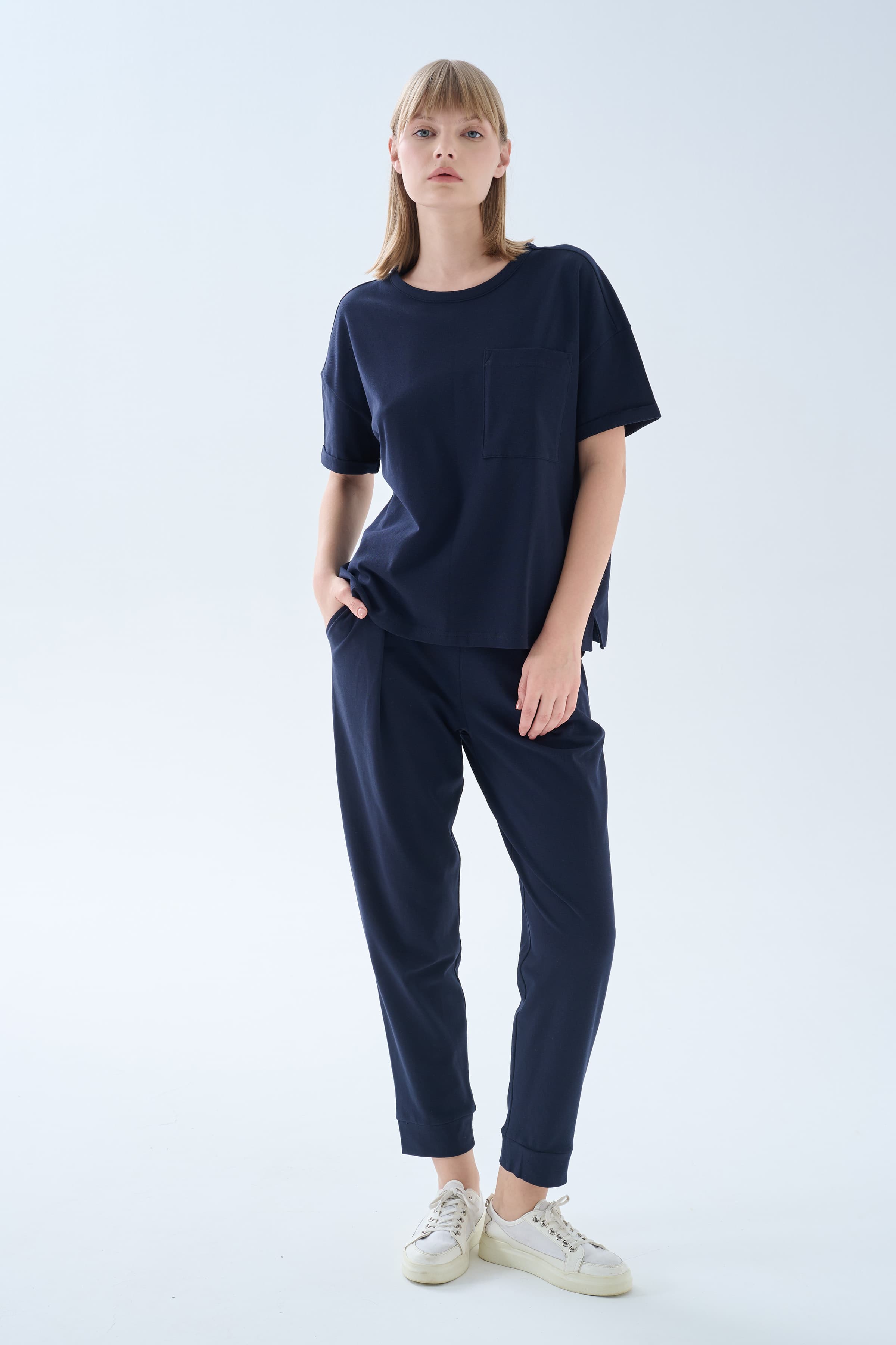 Women's Navy Cotton Lounge Set — view 1