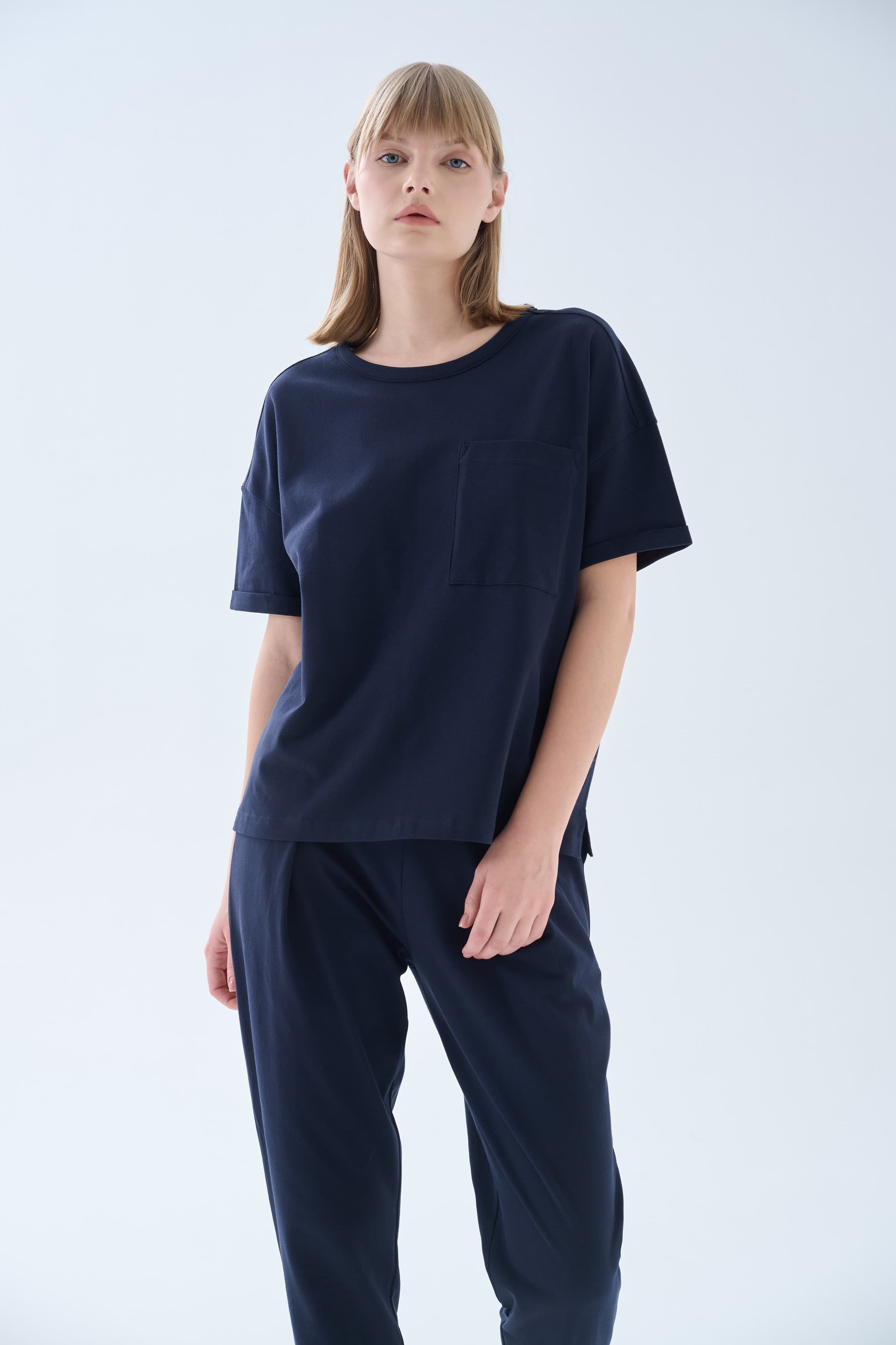 Women's Navy Cotton Lounge Set — view 3