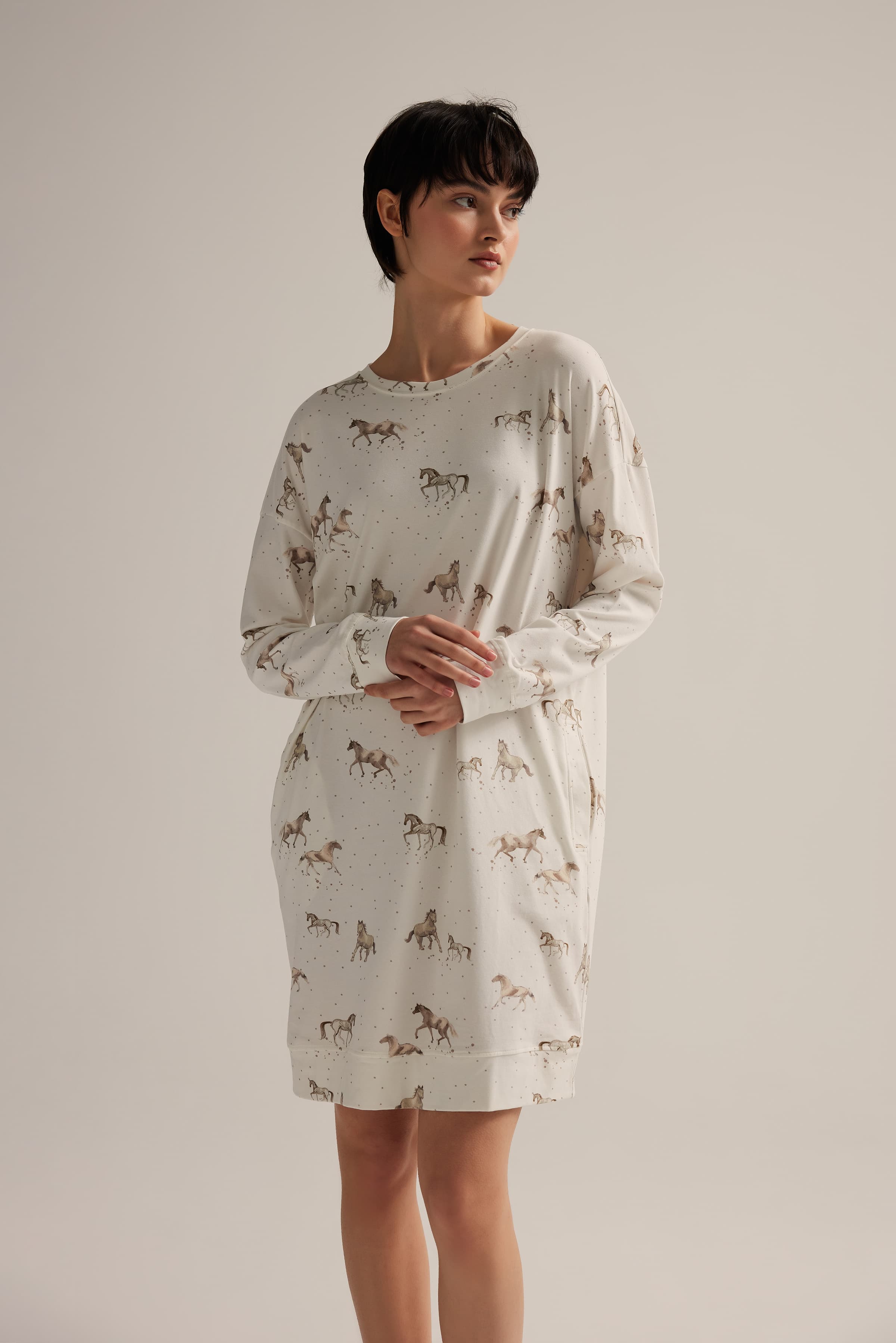 Women's Brown Printed Cotton Nightgown — view 3