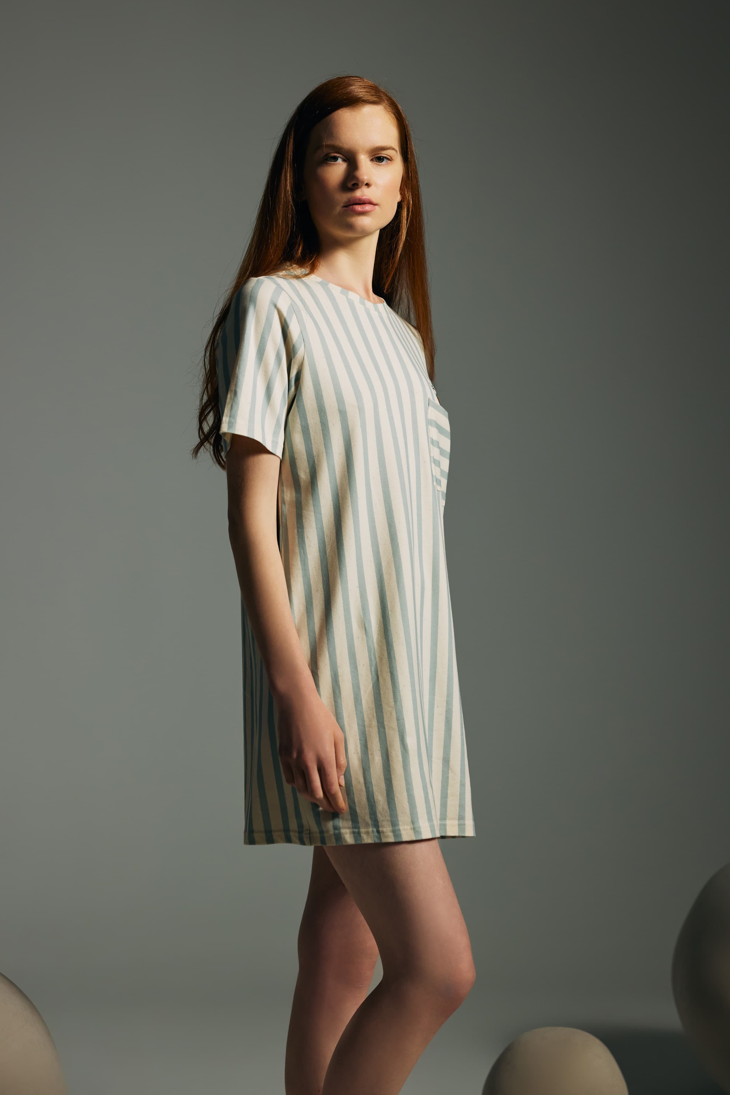 Women's Green Striped Cotton Nightgown — view 2