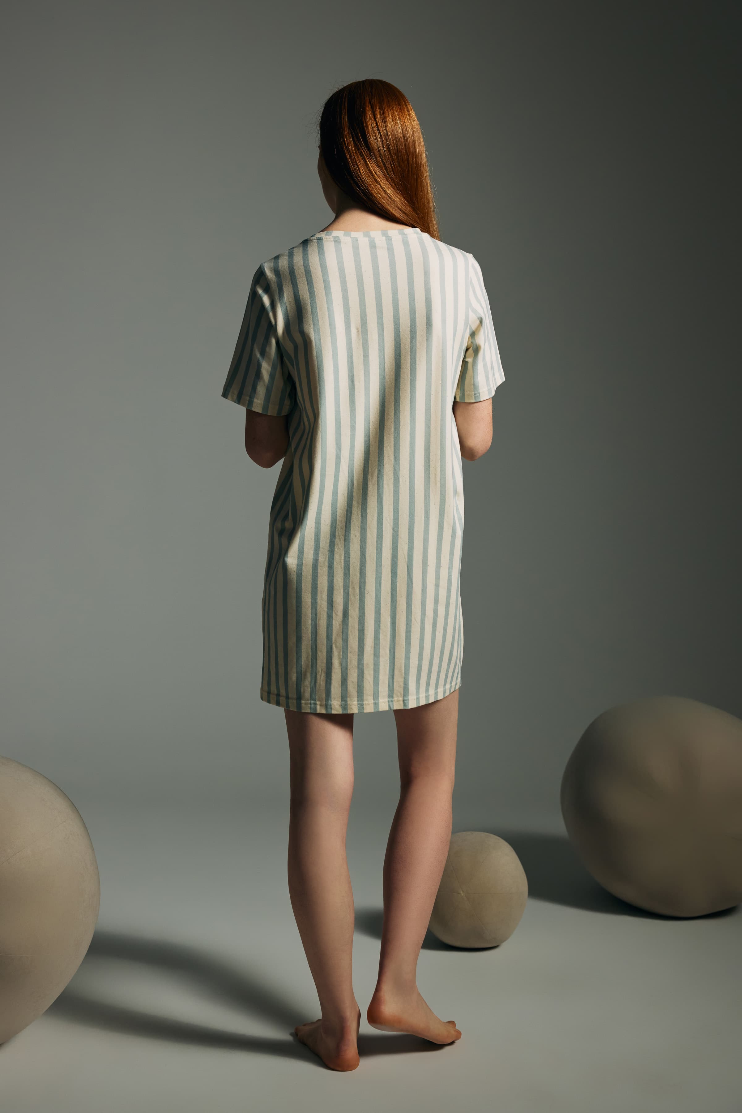 Women's Green Striped Cotton Nightgown — view 4