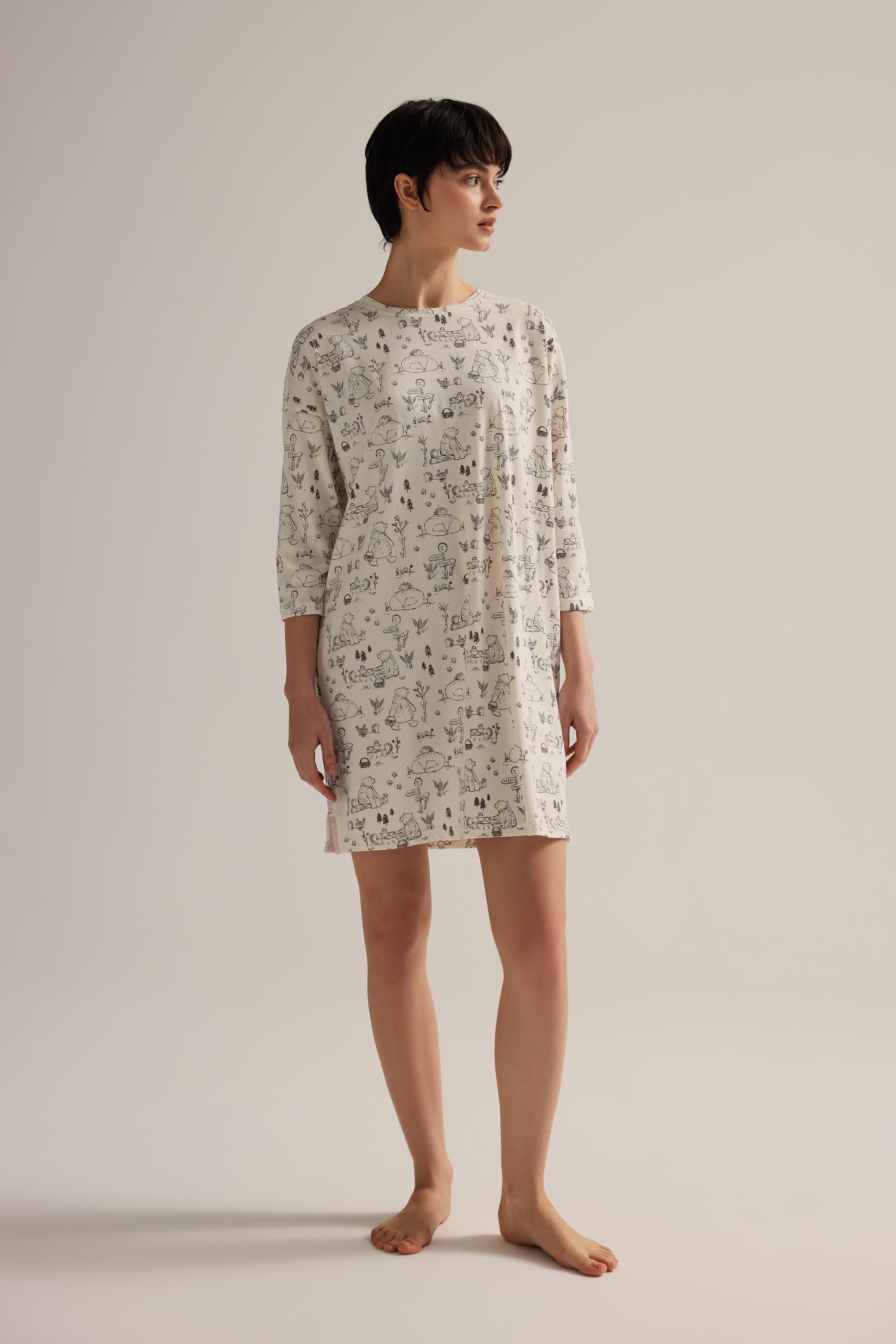 Women's Grey Cotton Nightgown — view 1