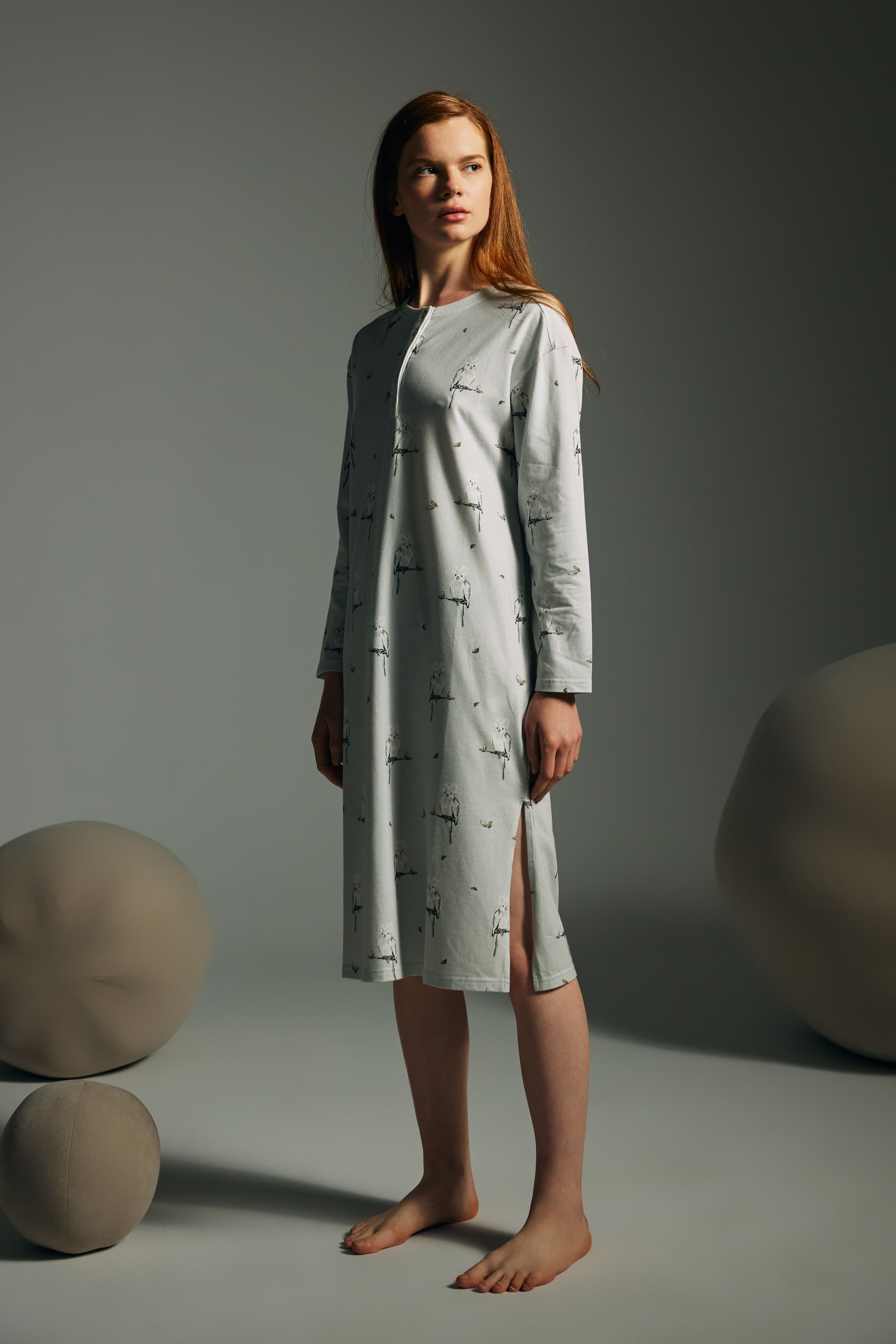 Women's Grey Printed Cotton Nightgown — view 2