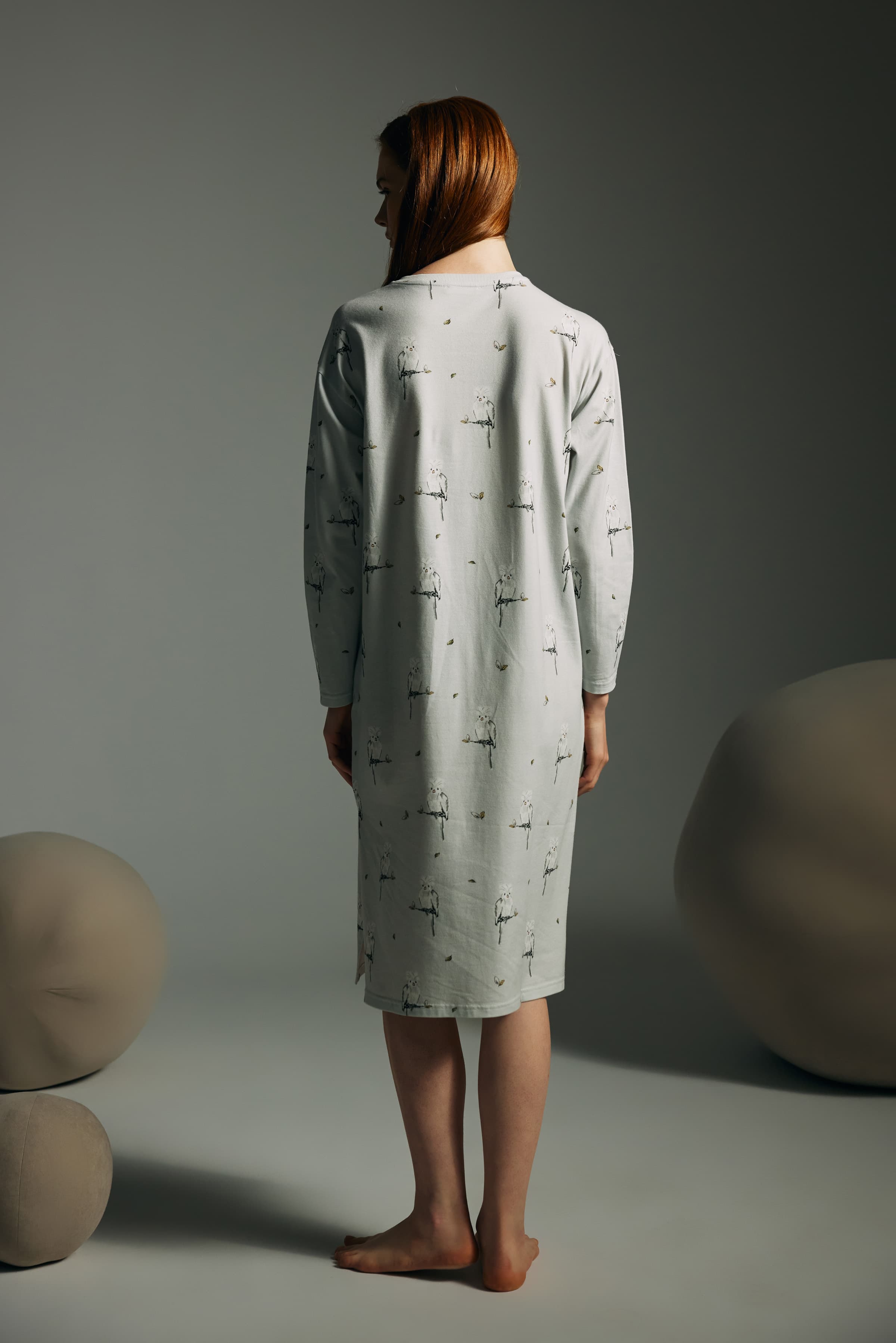 Women's Grey Printed Cotton Nightgown — view 3