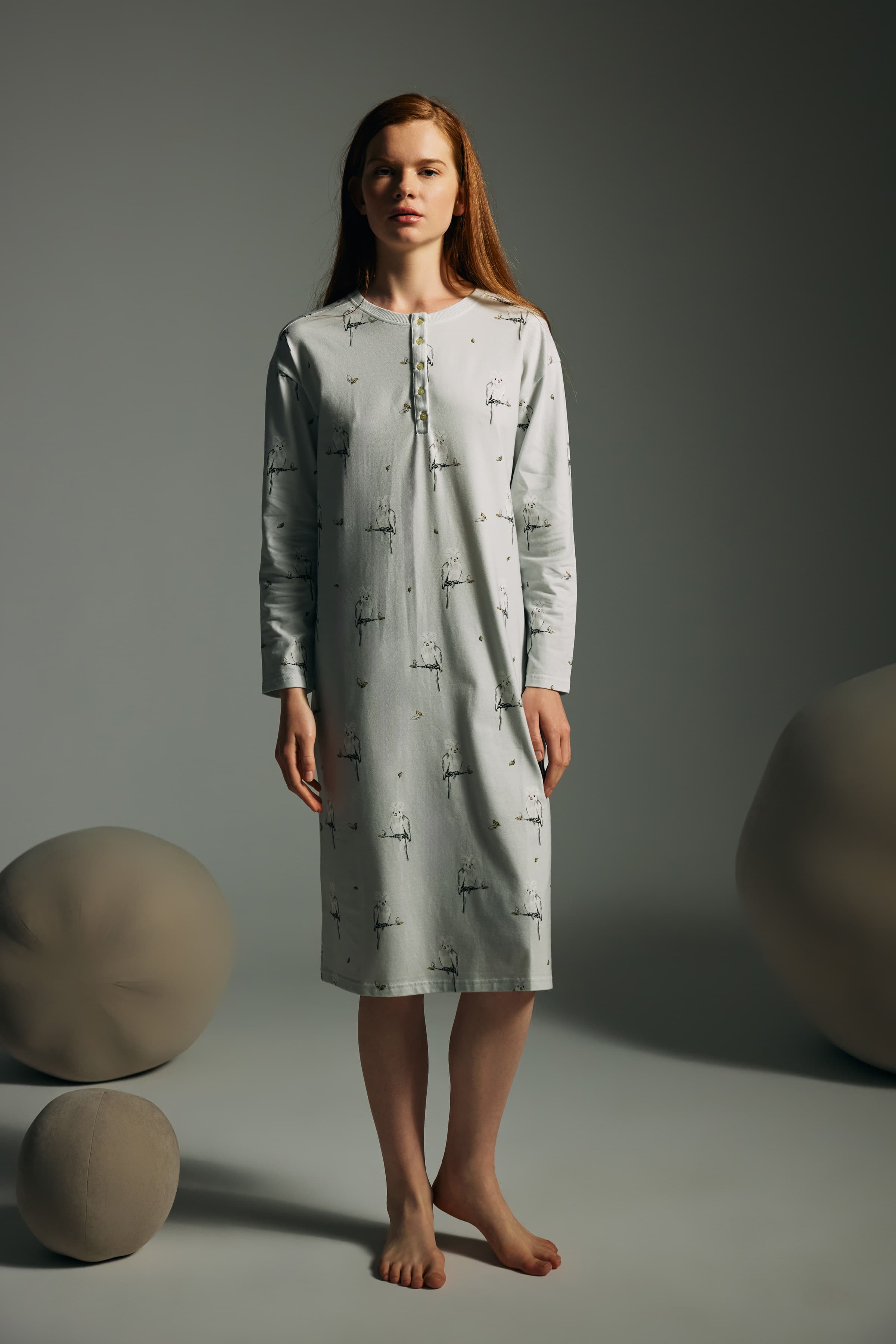 Women's Grey Printed Cotton Nightgown — view 4