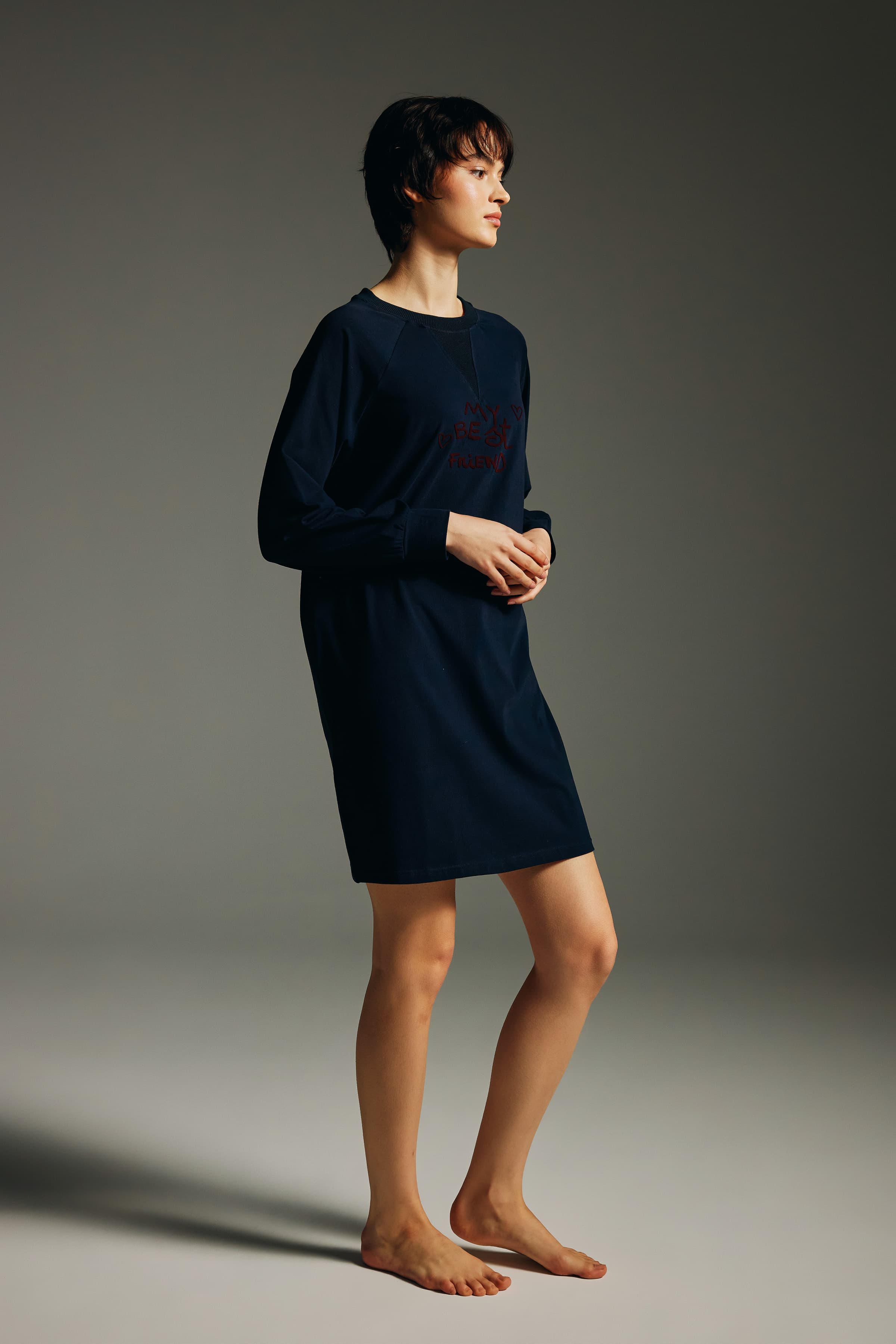Women's Navy Cotton Nightgown — view 3