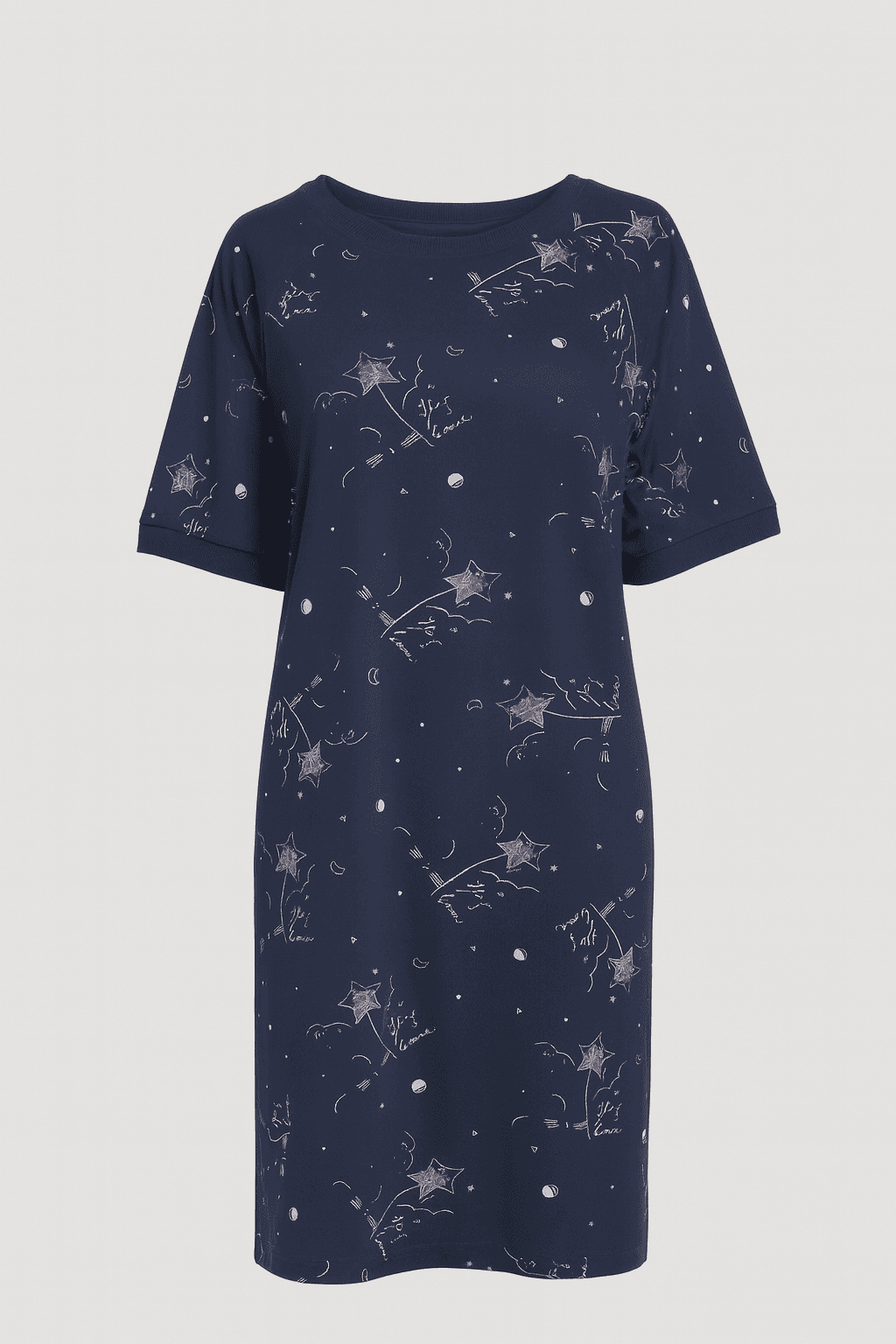 Women's Navy Patterned Cotton Nightgown — view 1