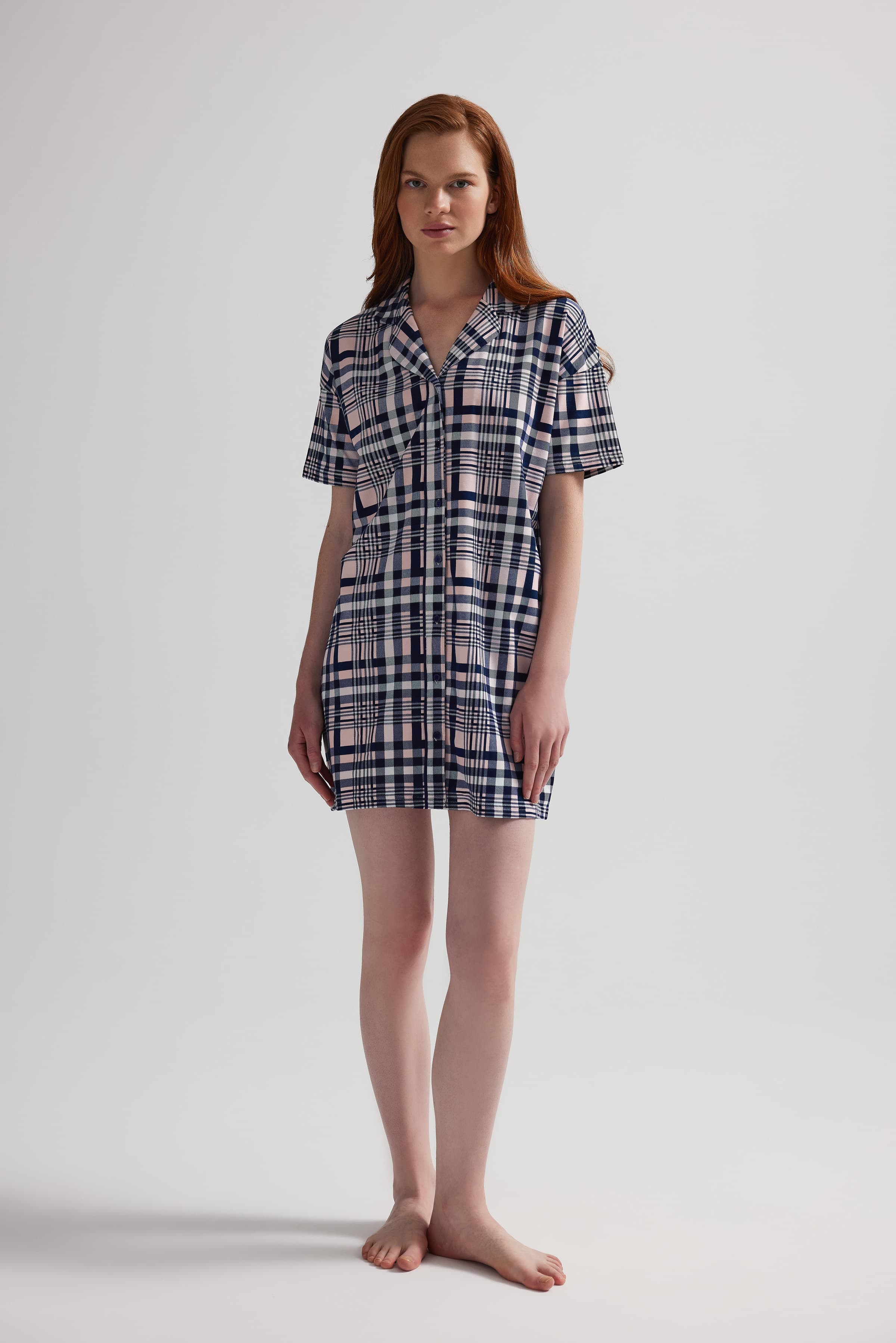 Women's Pink Plaid Cotton Nightgown — view 1