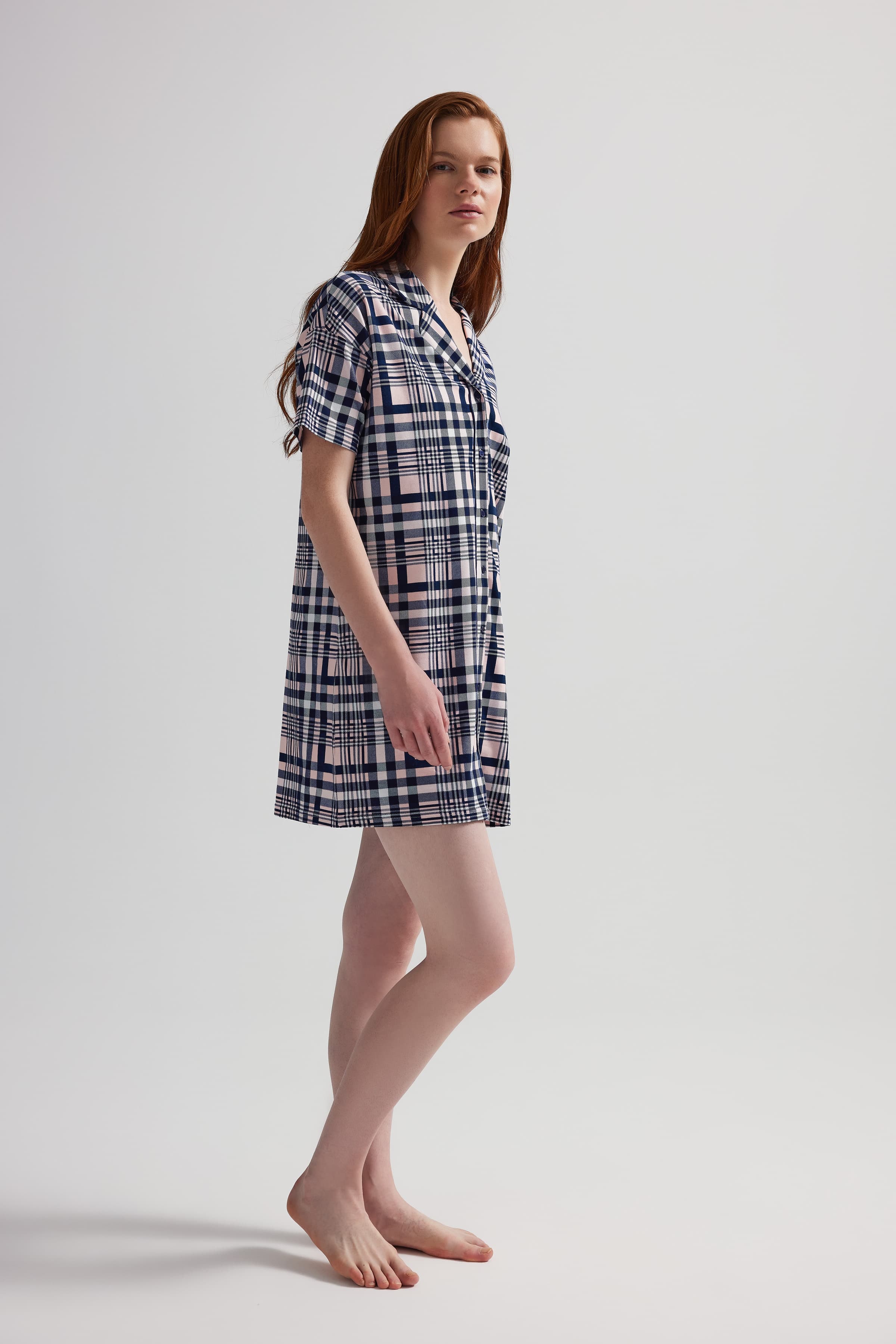 Women's Pink Plaid Cotton Nightgown — view 2