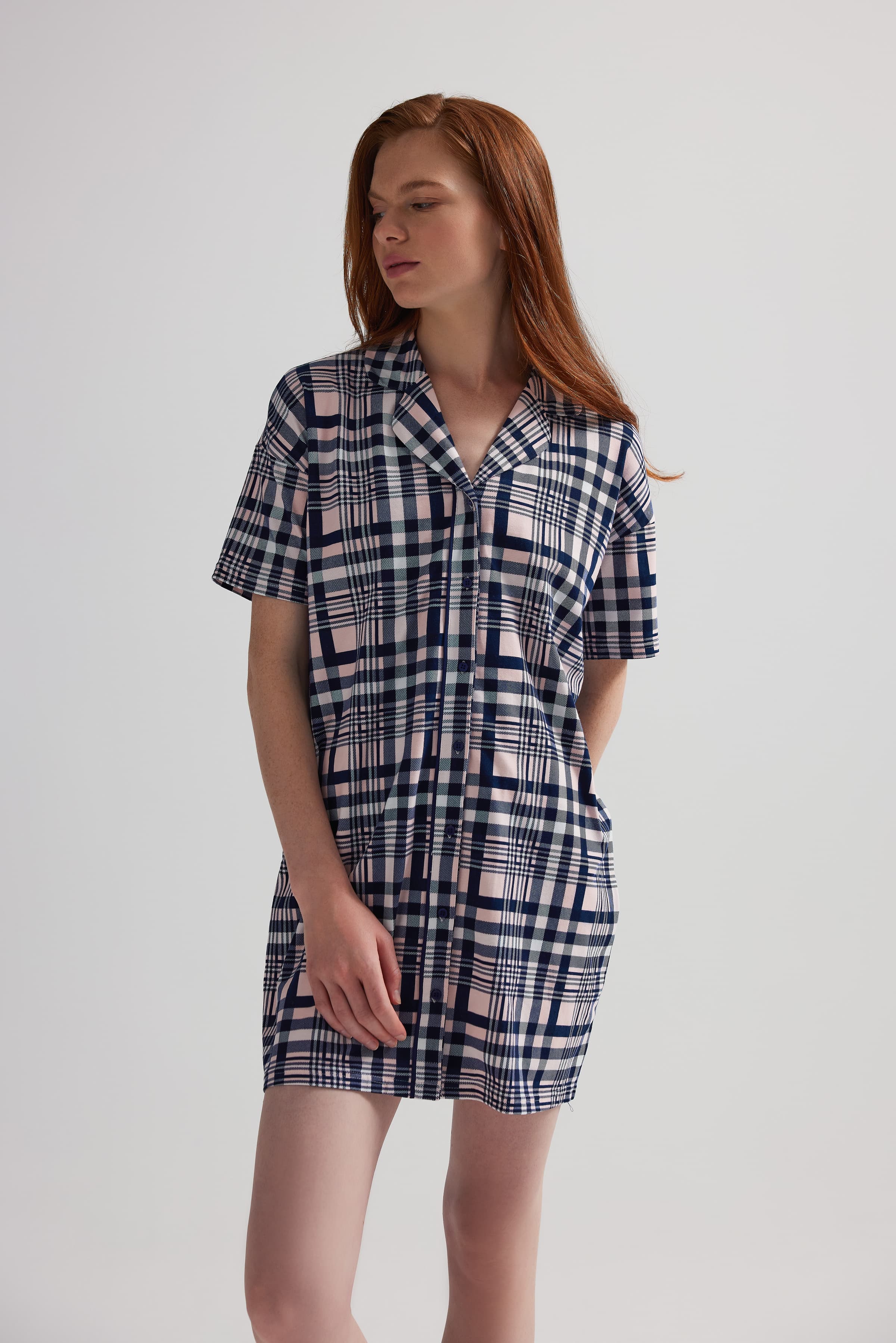 Women's Pink Plaid Cotton Nightgown — view 3