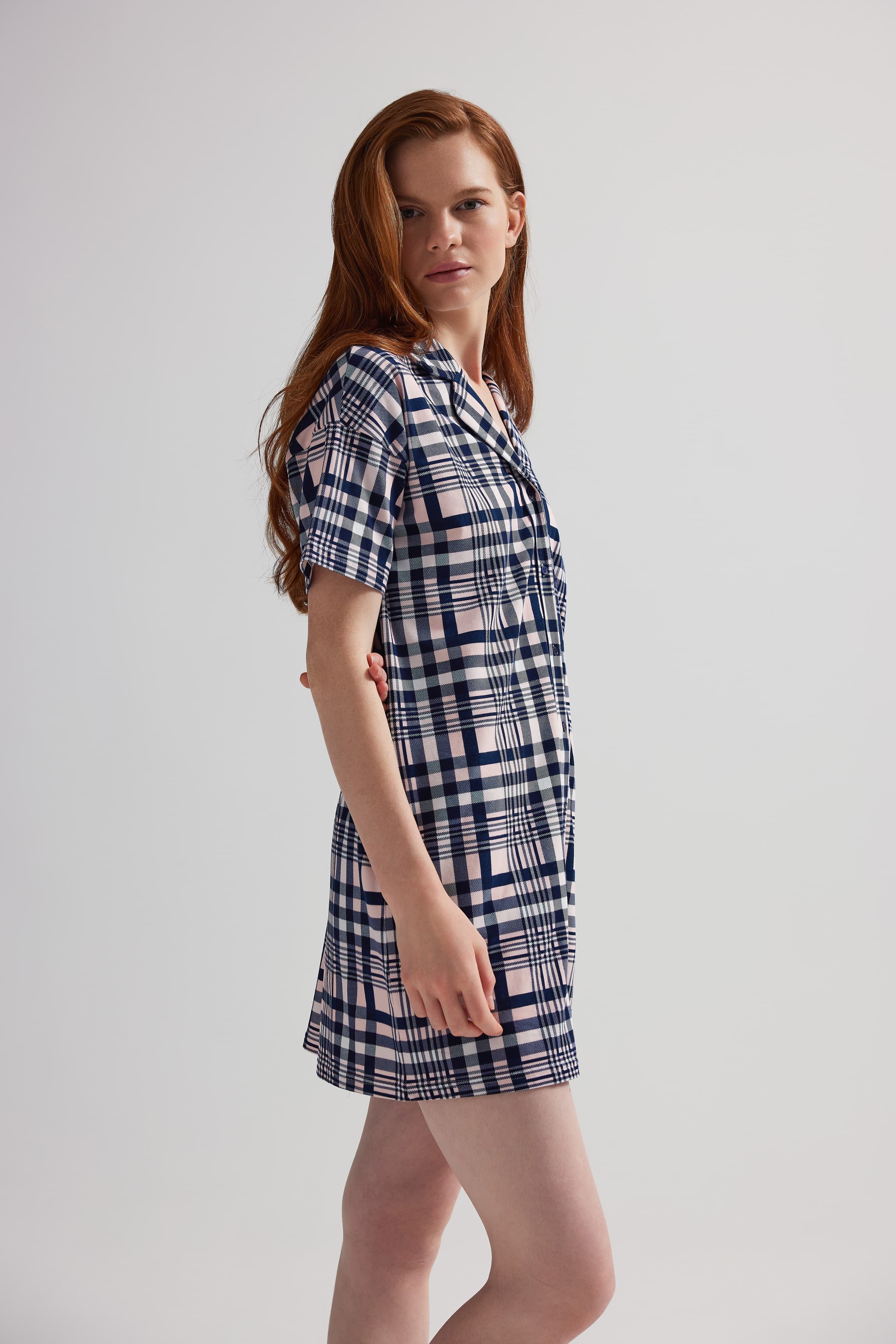 Women's Pink Plaid Cotton Nightgown — view 4