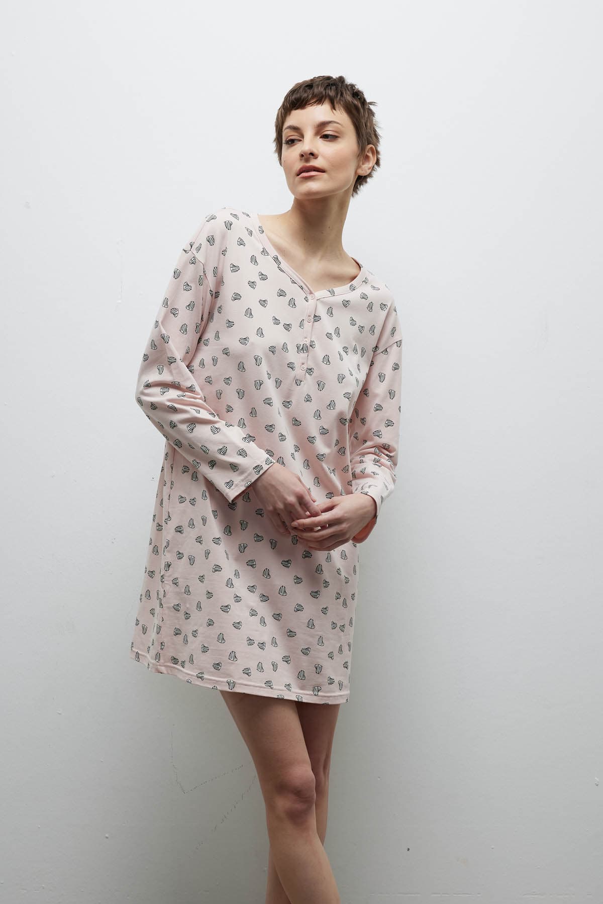 Women's Pink Printed Cotton Nightgown — view 1