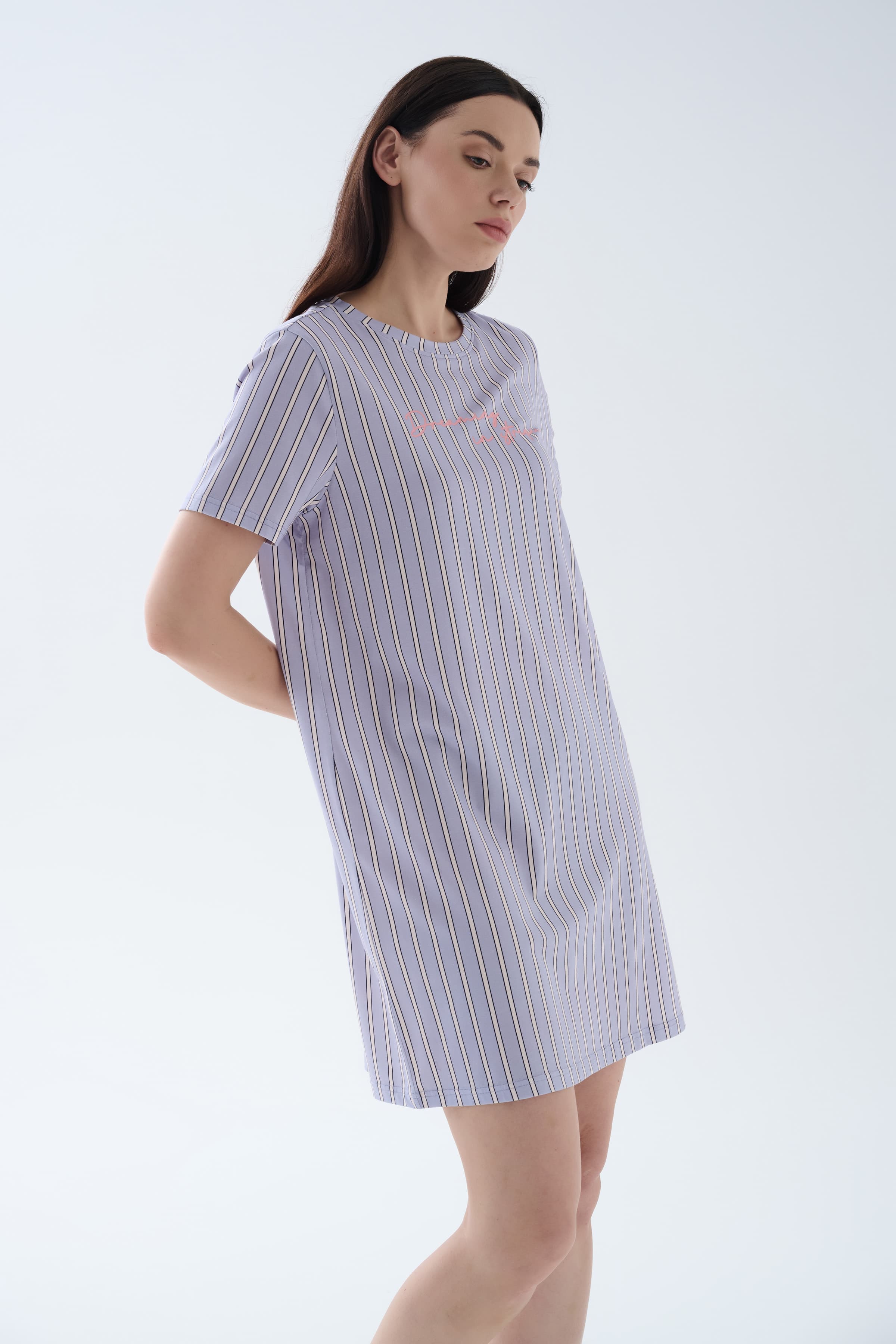 Women's Purple Striped Cotton Nightgown — view 3