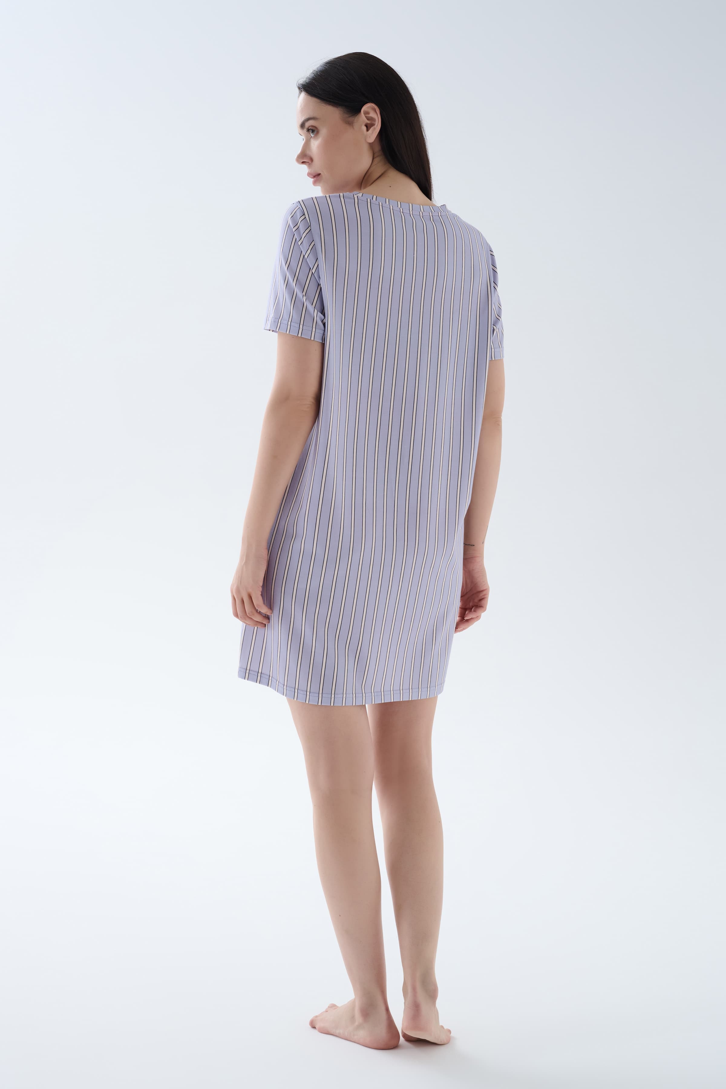 Women's Purple Striped Cotton Nightgown — view 4