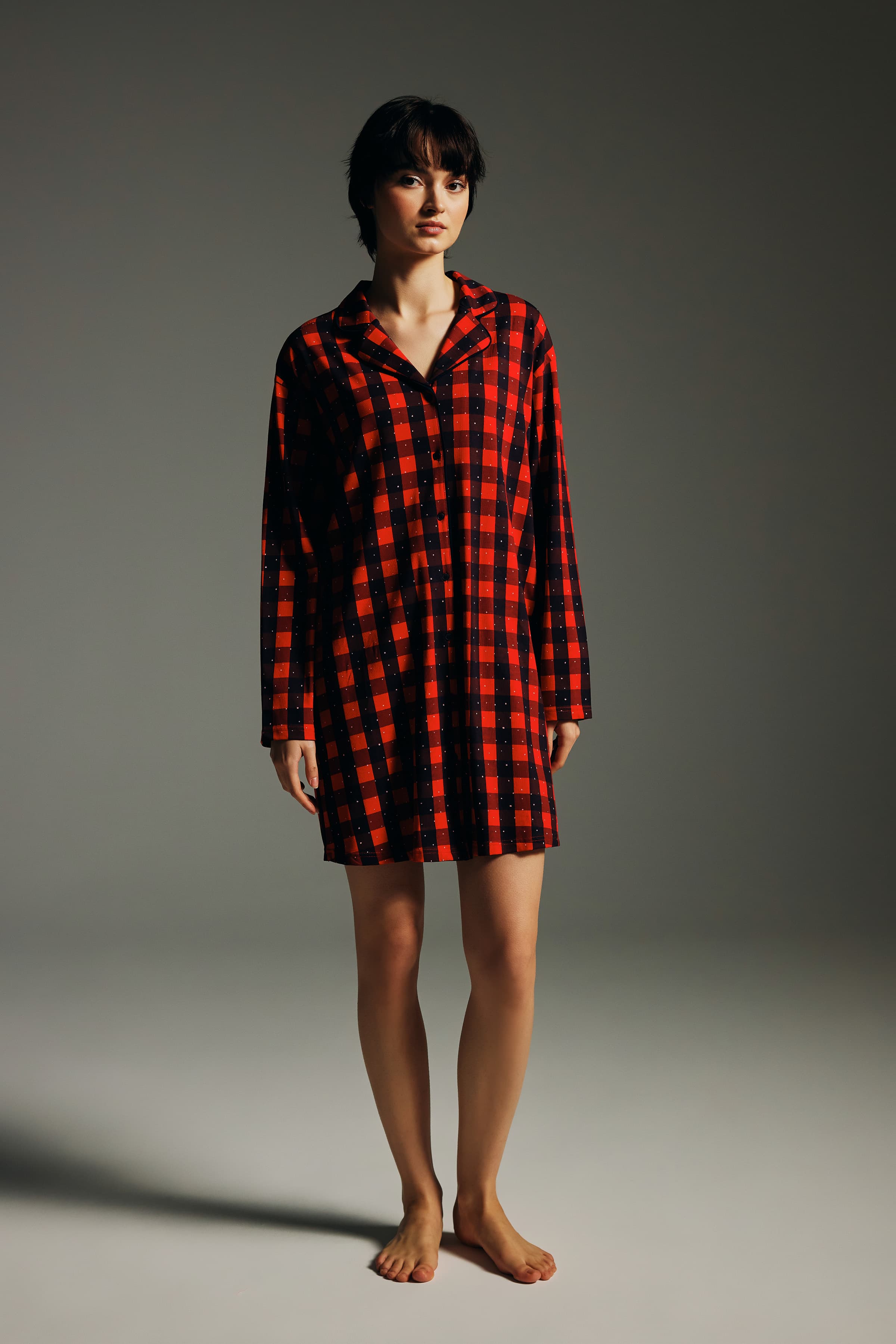 Women's Red Plaid Cotton Nightgown — view 2