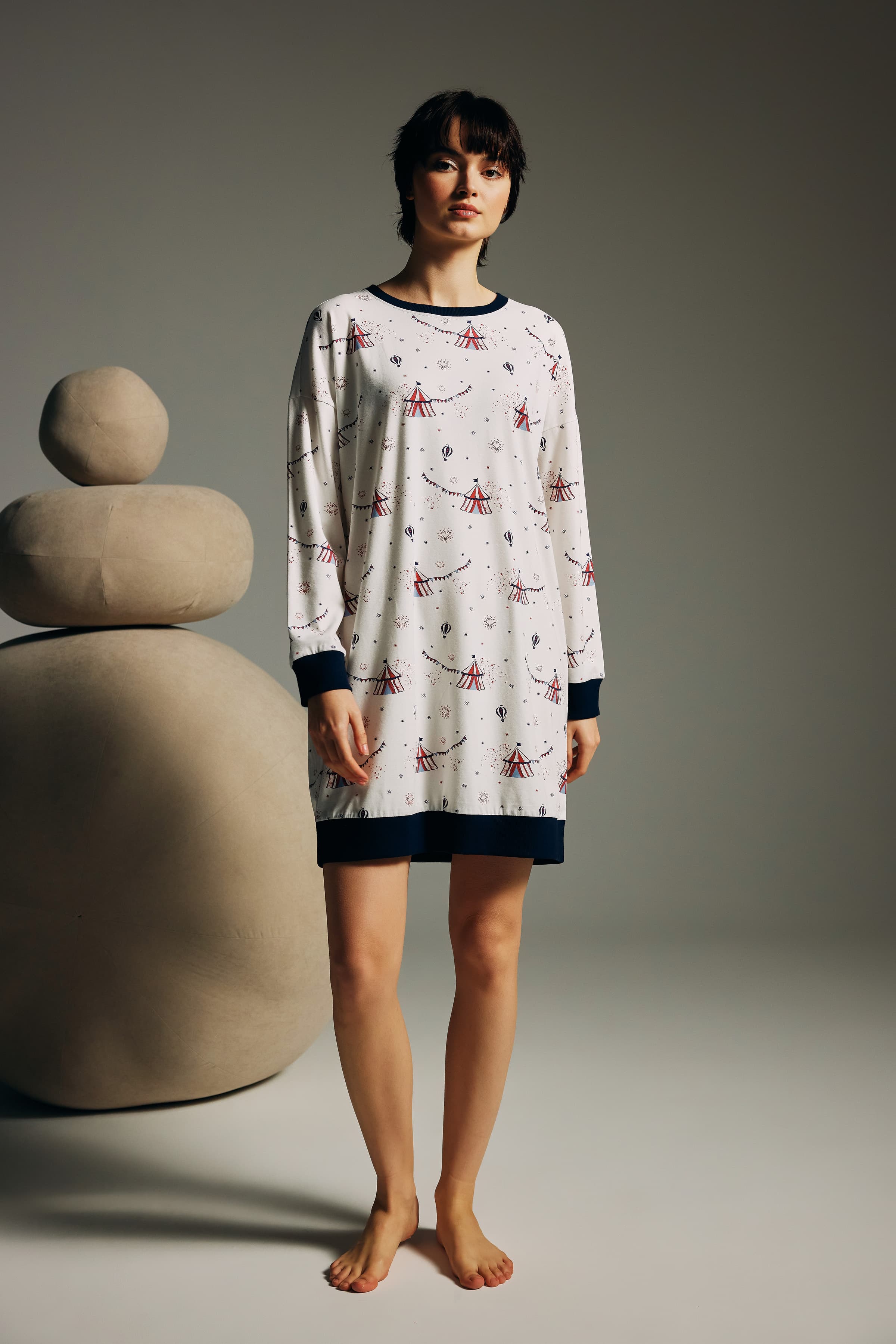 Women's Red Printed Cotton Nightgown — view 1