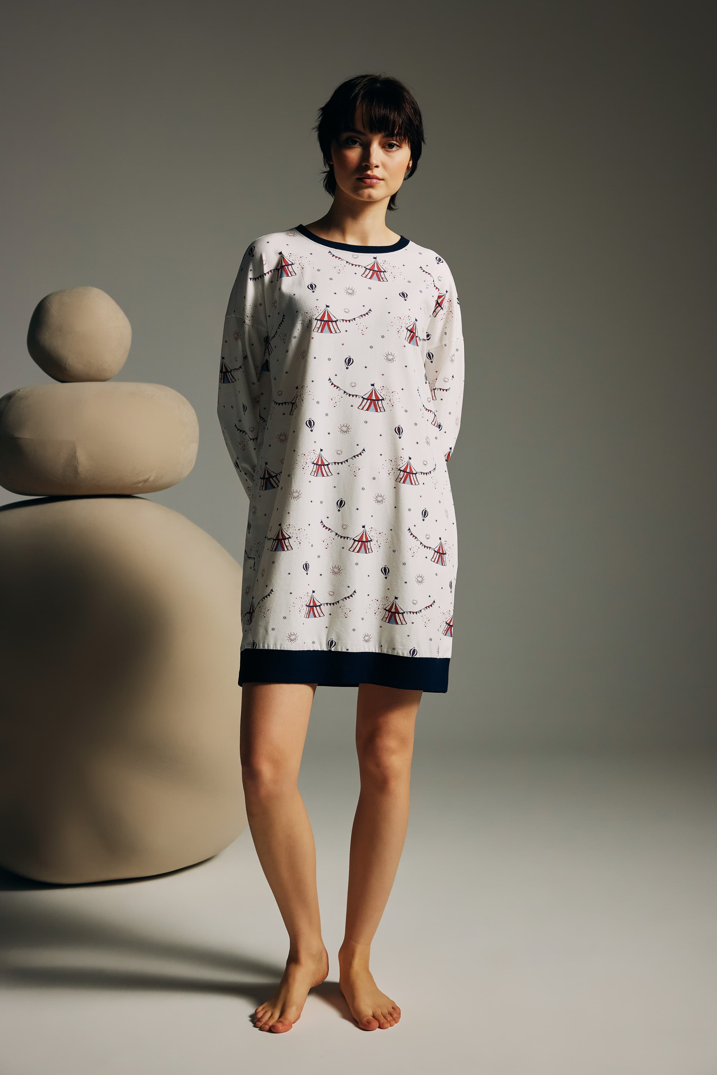Women's Red Printed Cotton Nightgown — view 2
